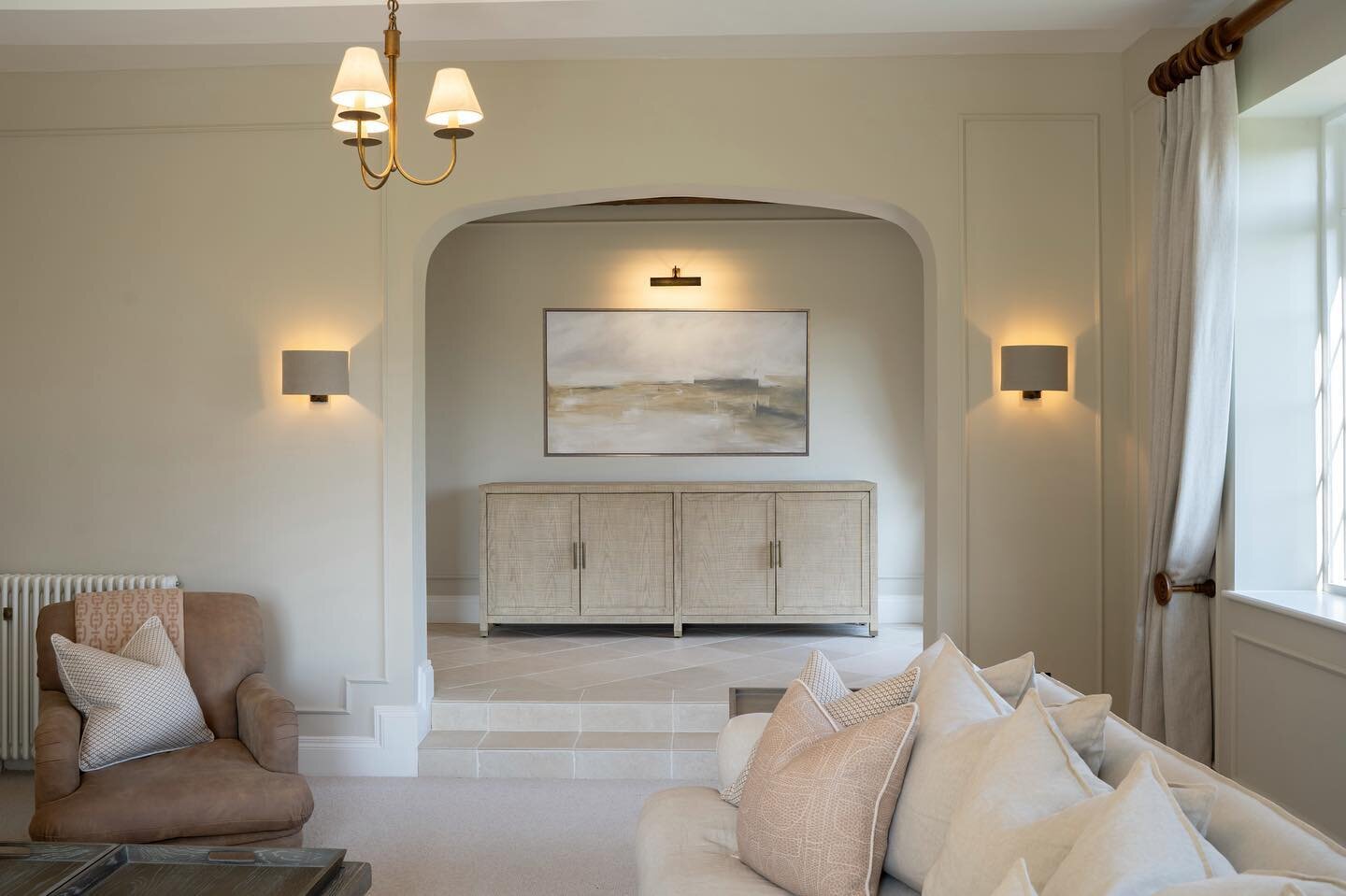 The main lounge from our latest Suffolk Property renovation. We restored and transformed this space into a warm and timeless lounge based around relaxed luxury. Swipe for some shots of the space as we started to strip it back. 
.
.
#maveninteriorstud