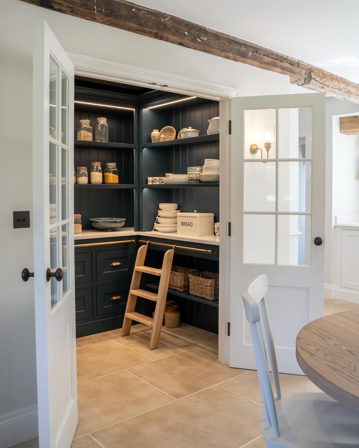 A few images from the walk in Pantry we designed at our Foxhall Hall full property renovation. We removed a large unusable kitchen chimney stack central to the property and placed the pantry central here utilising the cooler space and central positio