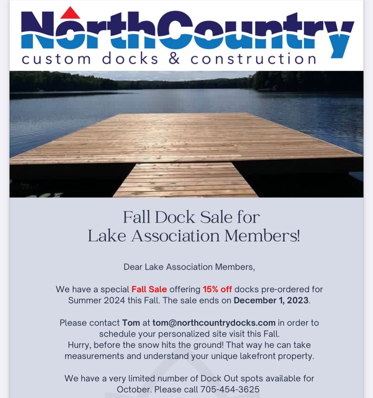 Special Fall 2023 Promotion for Lake Association members! 15% off when you pre-book for Summer 2024! 

Now is the time, don&rsquo;t wait until our calendar is full!!! Currently booking personalized site-visits before the snow is here 🍂