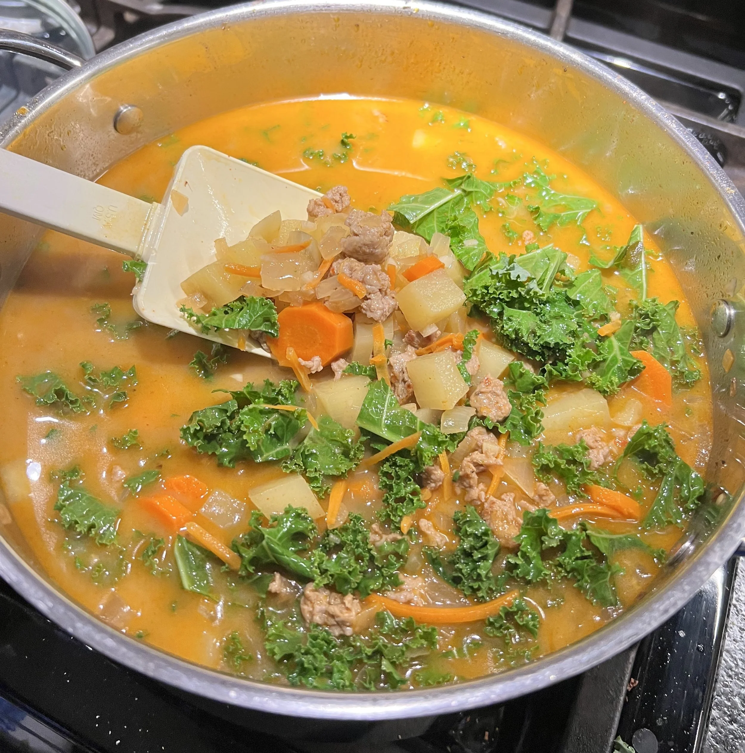 Creamy White Sweet Potato & Spicy Sausage Soup
