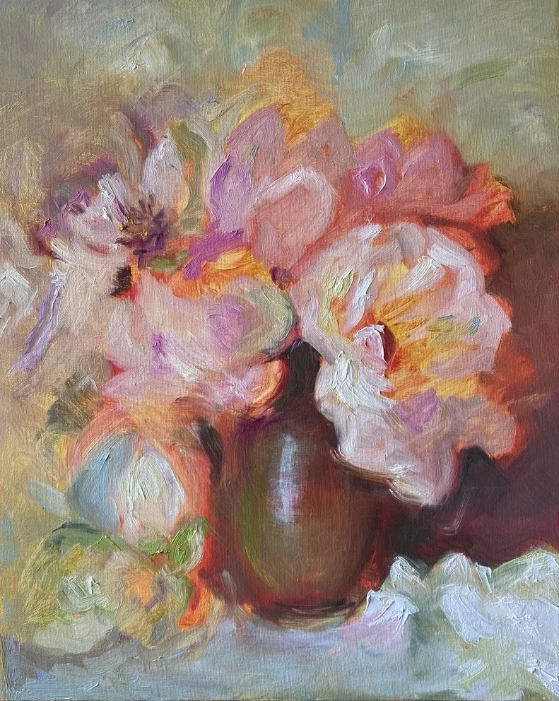 PIVOINE huile sur toile de lin 73 X 60
