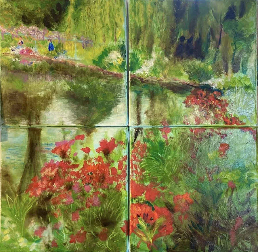 JARDIN polyptyque 60 x 60 (4 x 30 x 30) 
huile sur toile 