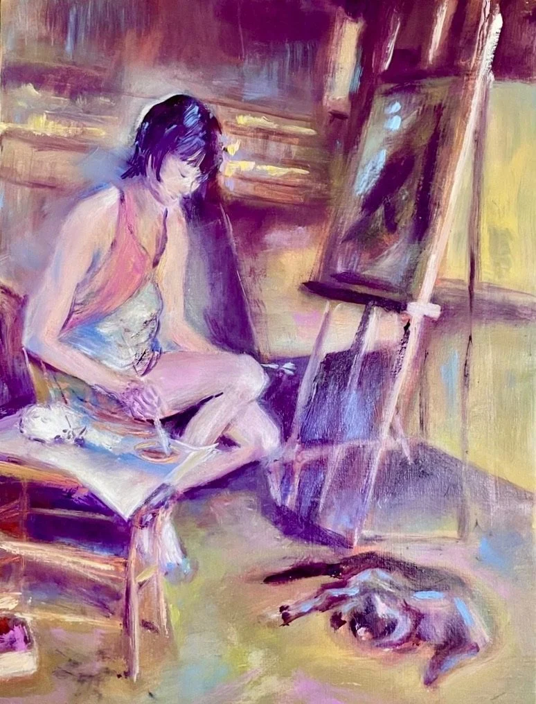 LA JEUNE PEINTRE à son atelier
huile sur toile de lin     