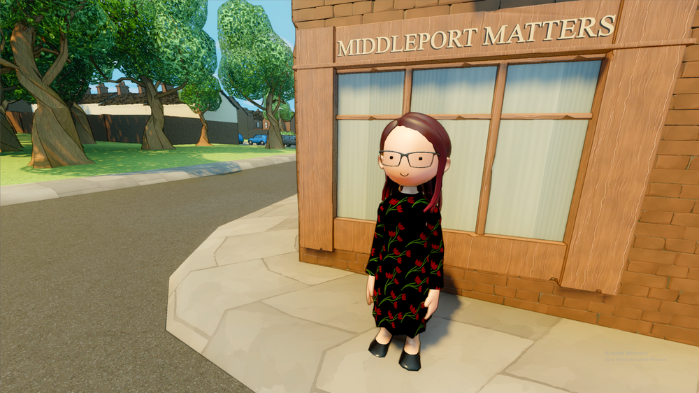 A character from Middleport’s history outside the Middleport Matters building
