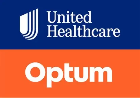 United Healthcare logo with 'Optum' branding below on a blue and orange background.