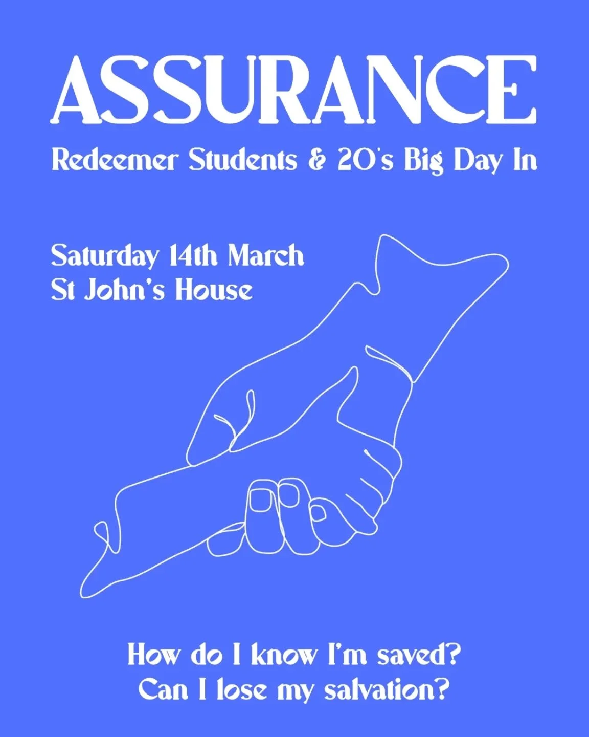 Reminder about our BIG DAY IN (formerly known as day away)

This is coming up in a few weeks, and we&rsquo;ll be doing a deep dive on the topic of Christian assurance. 

There will be games, food (I&rsquo;m thinking build your own burrito bar) and an