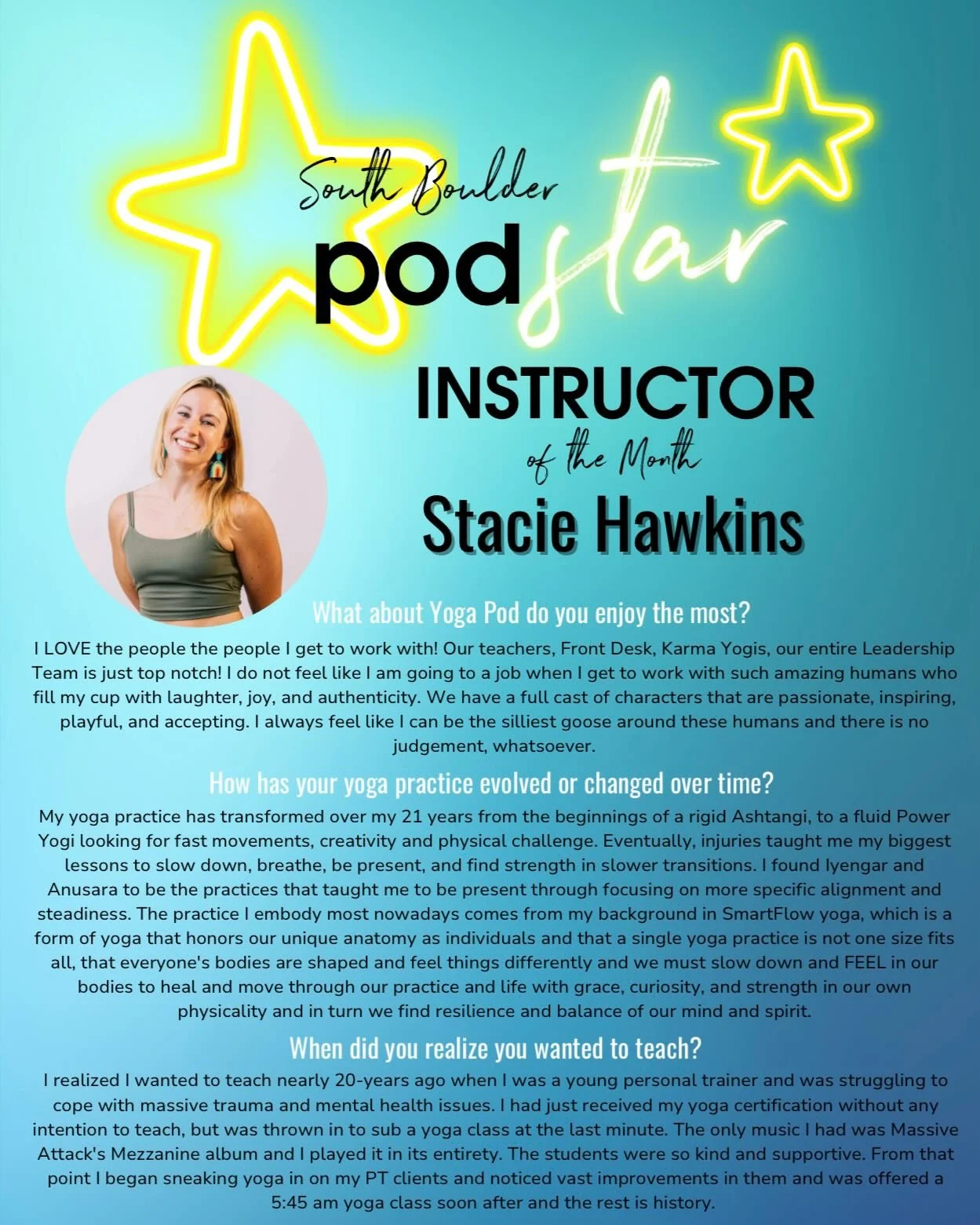 ⭐️ Say hello to our April podSTARS! ⭐️

Celebrating three incredible yogis in our community. We love you! ❤️