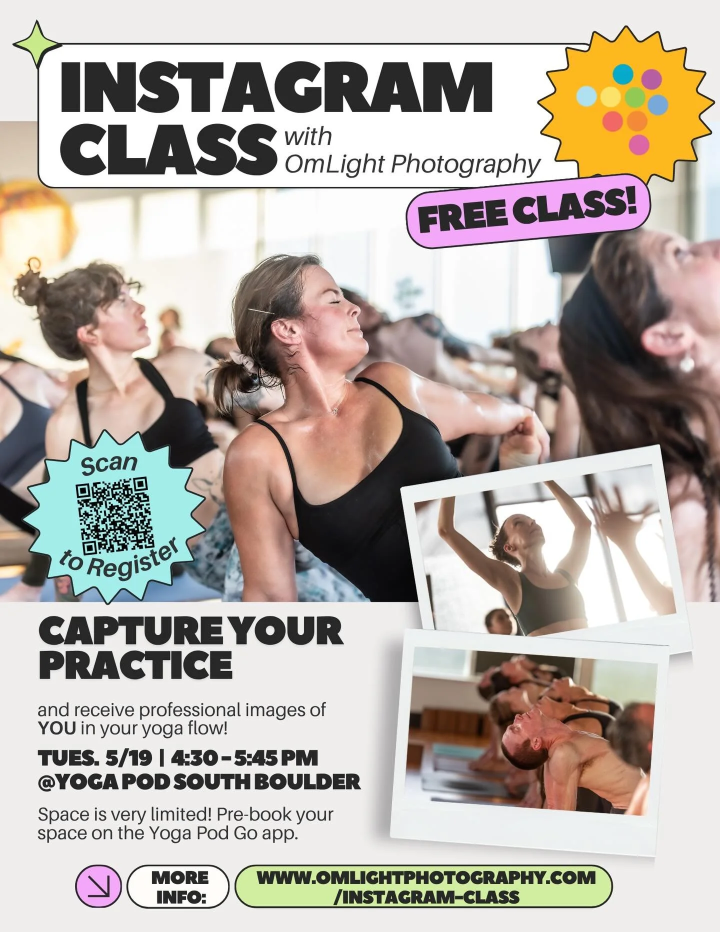 Want to level up your yoga content? ✨📸

Join us for a FREE Instagram Class with OmLight Photography at Yoga Pod South Boulder

You&rsquo;ll move through your practice while receiving professional photos of YOU in your flow 🧘&zwj;♀️

Tuesday, 5/19
4