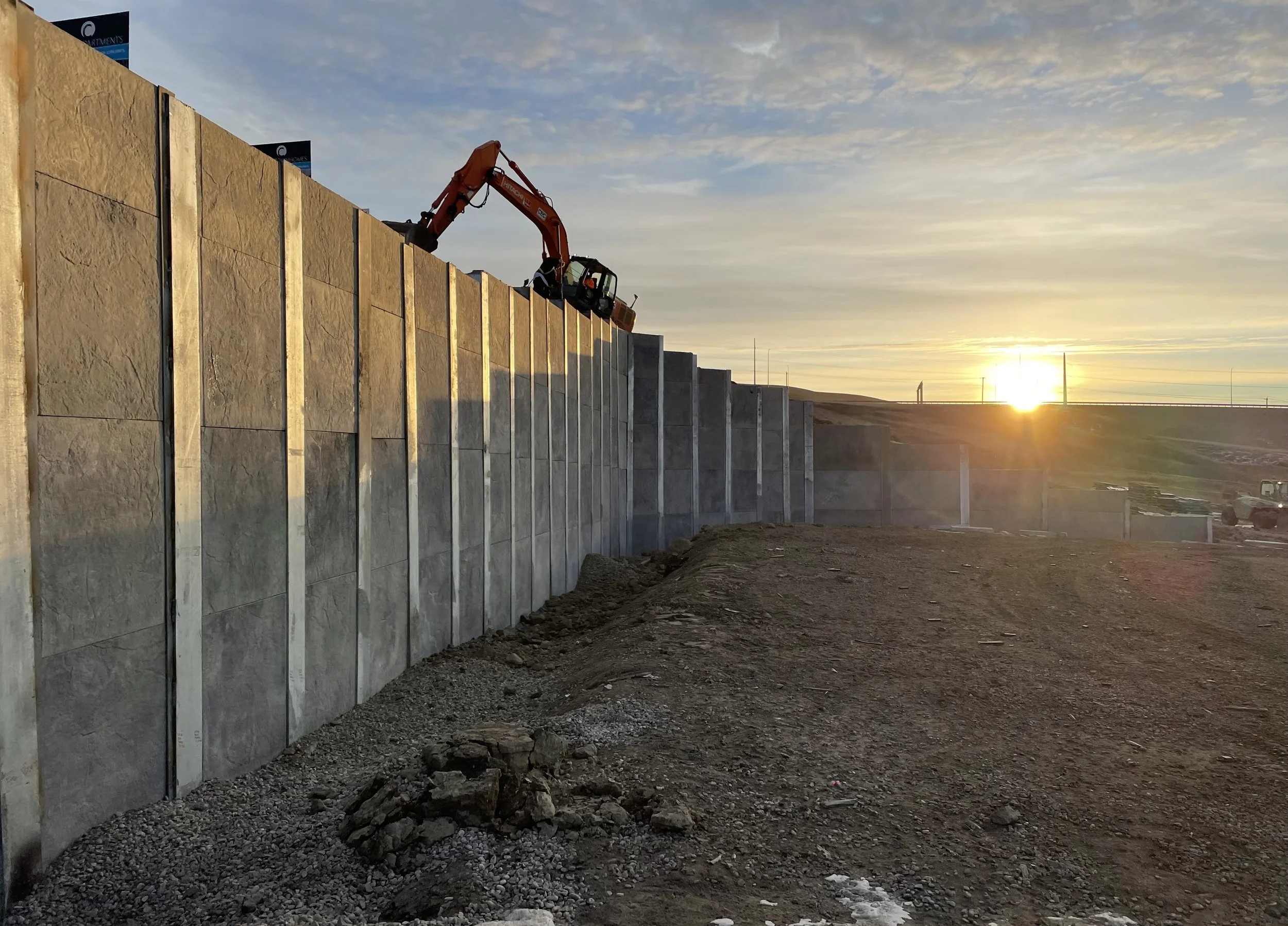 Cranston Riverstone project precast panel wall system with 56 soldier piles 880mm