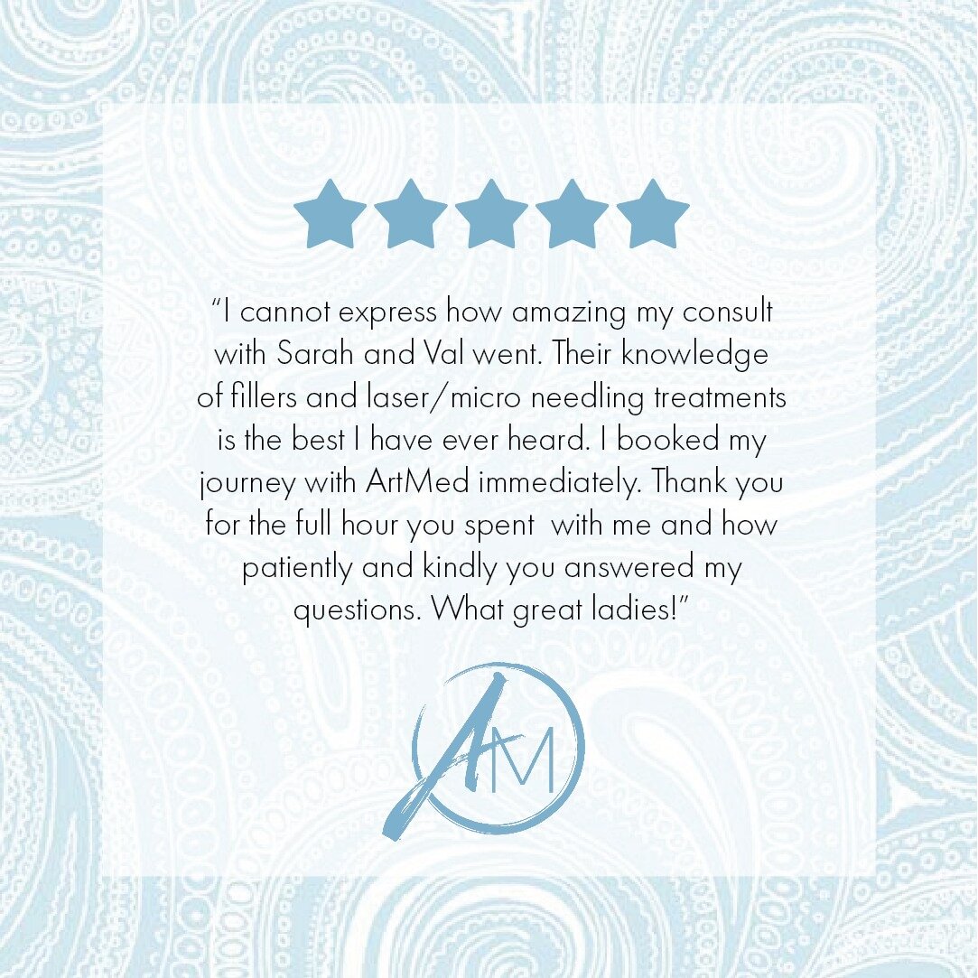Thank you to all of our wonderful clients who are taking the time to write us such wonderful Google reviews. We LOVE hearing from you about your experiences at ArtMed and with our staff team. We appreciate it so much! 💙