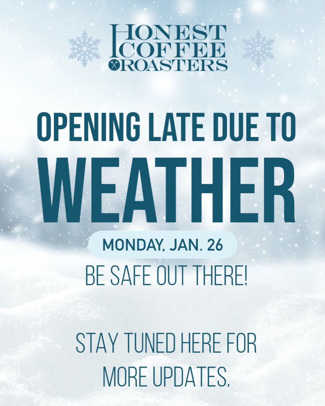 🚨 OPENING LATE MONDAY, JAN. 26 🚨

We are keeping an eye on the roads and plan to open at 9 AM tomorrow (Monday) morning. 

If anything changes we will update you here! Stay safe and warm! &bull;&bull;
.
.
.
#ihearthsv #winterweather #icyroad #hunts