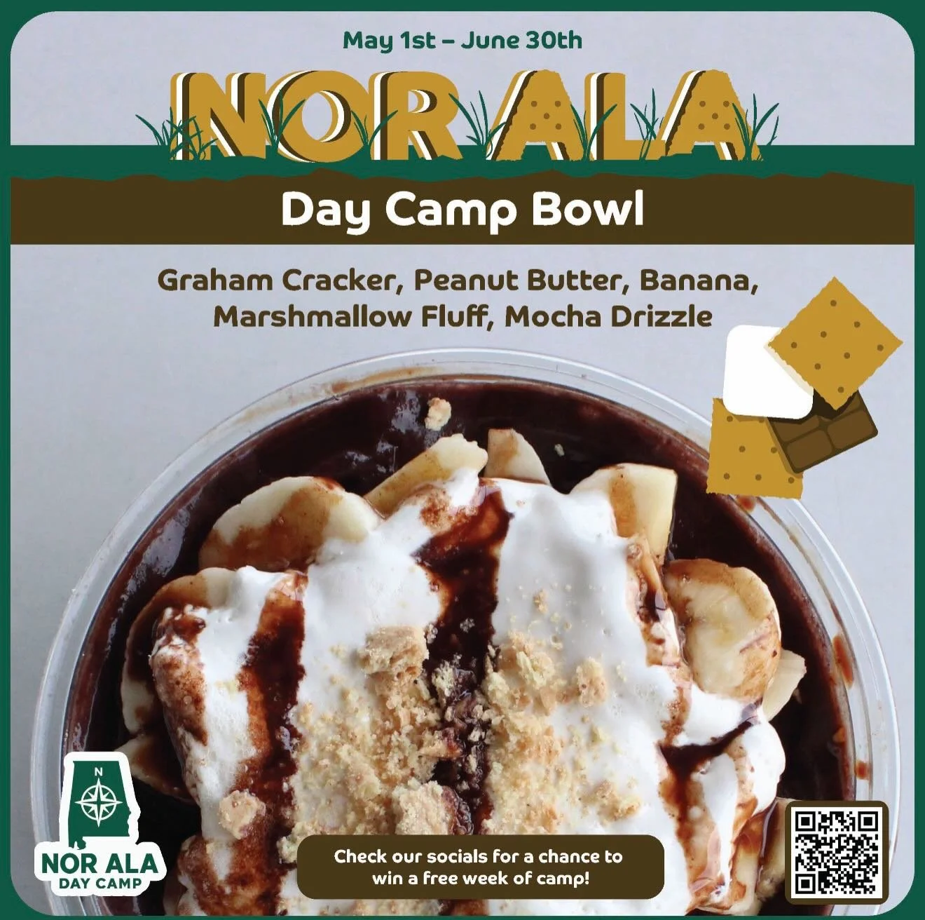 Summer camp vibes have officially arrived at Honest! ☀️

We&rsquo;re bringing the campsite to the coffee shop. Meet the Nor Ala Day Camp Bowl, our newest seasonal treat available now through June 30th!

Think of it as a s&rsquo;more, but better:

🪵 