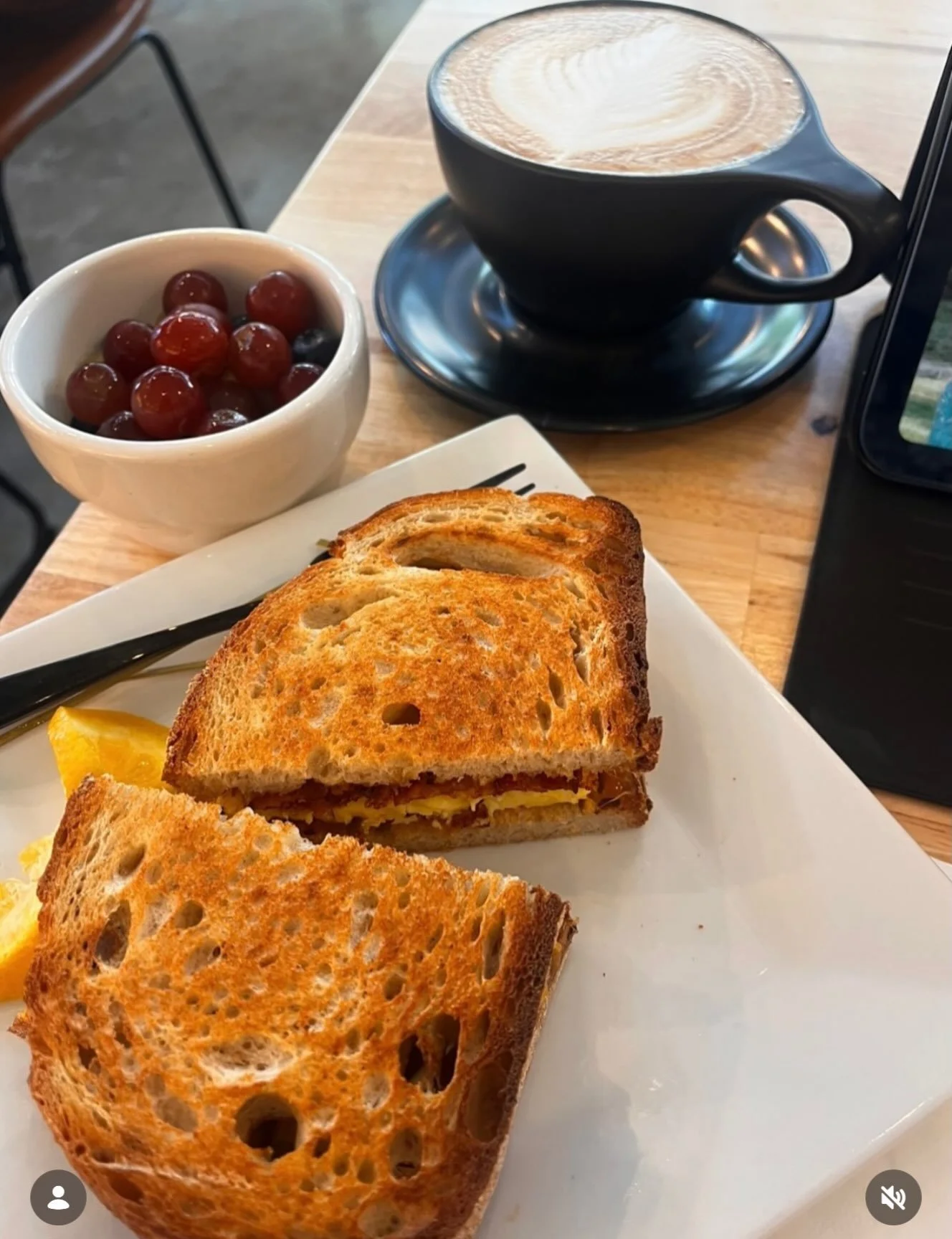 ✨ POV: The exact moment your morning stopped being chaotic. It&rsquo;s amazing what a little latte and toasted sandwich can do! ✨

Which of our menu items is YOUR favorite? ❤️ 

Thanks for this pic, @mangiahsv! We feel the love!