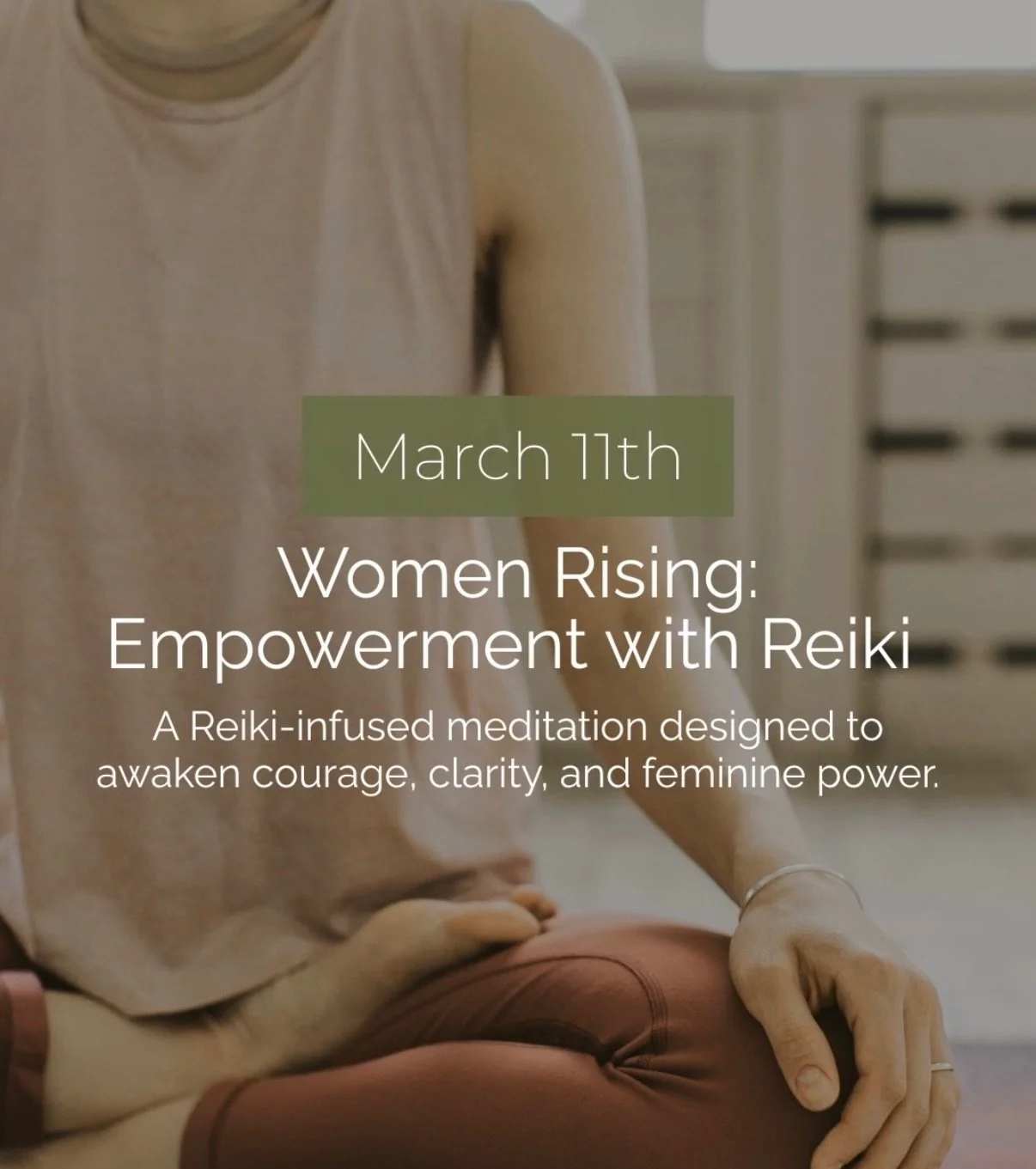 Rise, soften, and reconnect. ✨

Join us for Women Rising: Empowerment with Reiki with Reiki Master Jen Seaman &mdash; a gentle, heart-centered meditation designed to support emotional release, nervous system soothing, and renewal as we move into spri