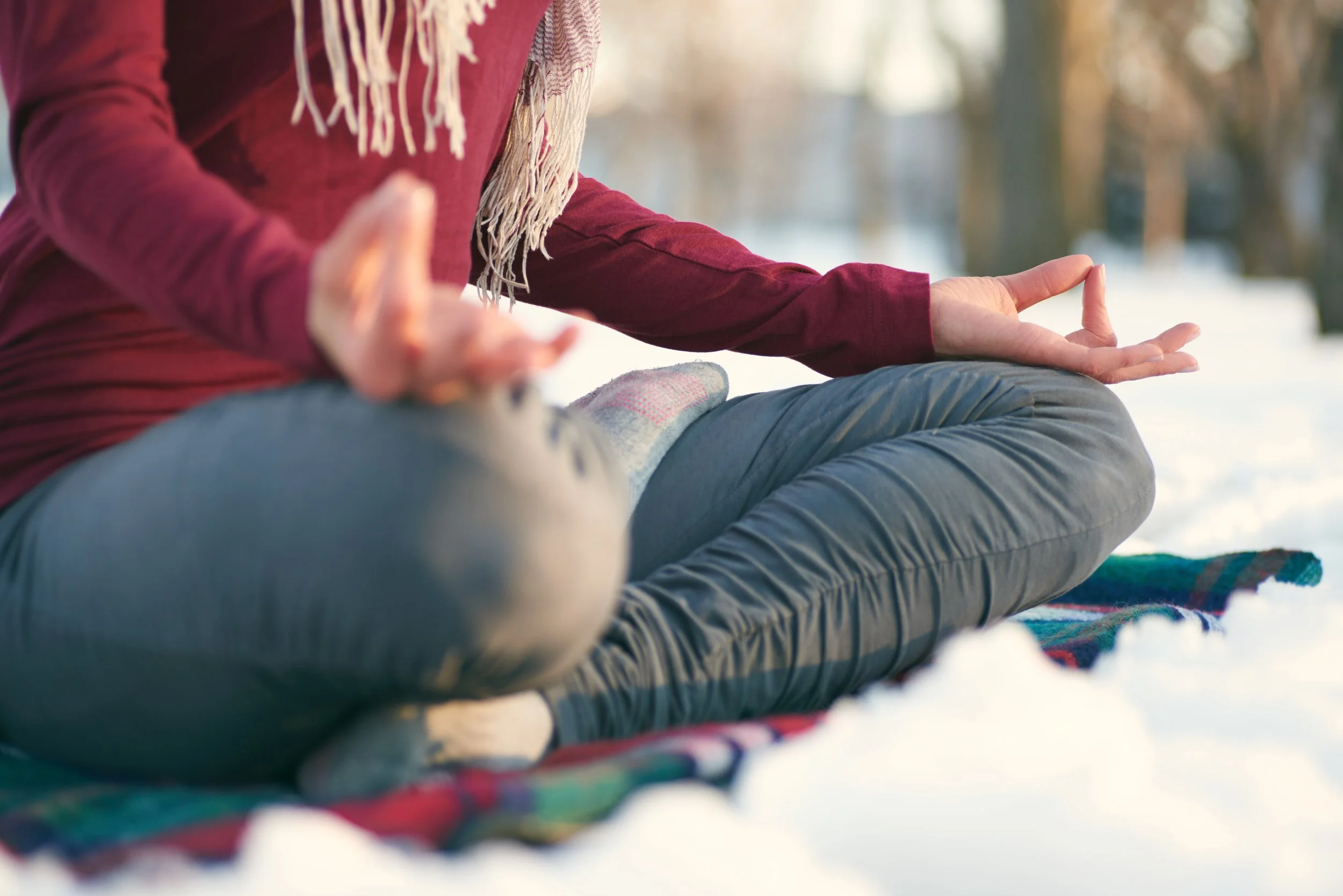 women practicing meditation in morning in Hudson Valley