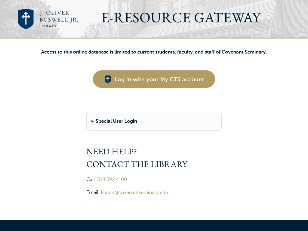 EResource Gateway Now Requires Covenant Account Login The J. Oliver Buswell Jr. Library