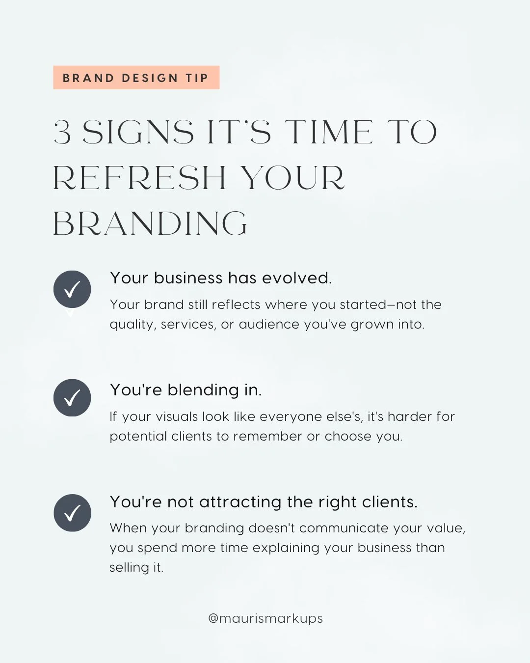 Your brand isn't meant to stay the same forever&mdash;and honestly, that's a good thing. 

As your business grows, your branding should grow with it. What worked when you first launched might not reflect who you are (or who you serve) today.

Here ar