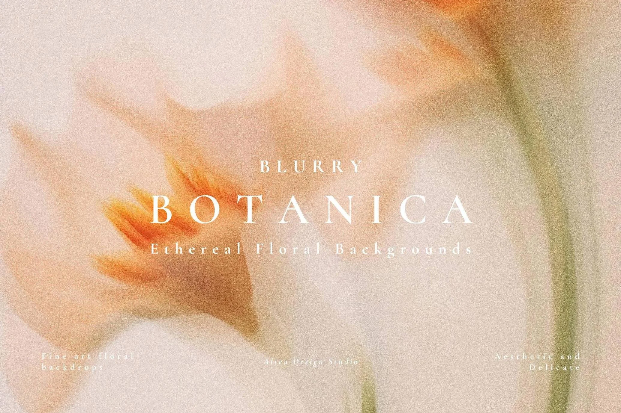 Blurred ethereal floral background with soft pastel colors and abstract flower shapes.