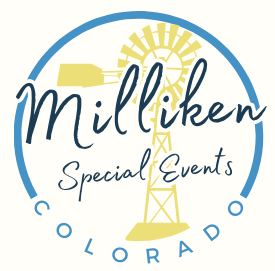 Logo for Milliken Special Events in Colorado featuring a yellow windmill and a sunburst design.