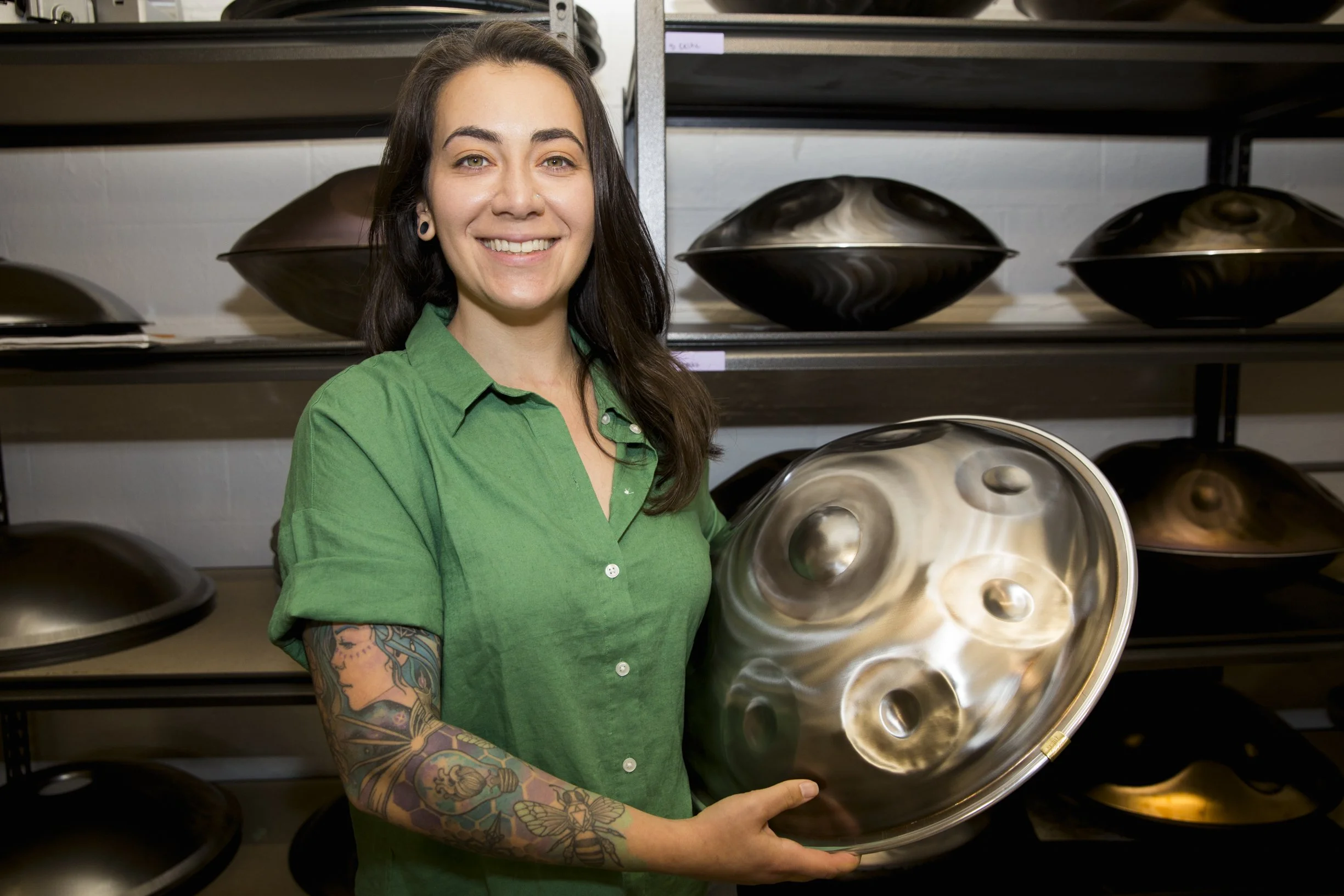 Rebecca holding handpan
