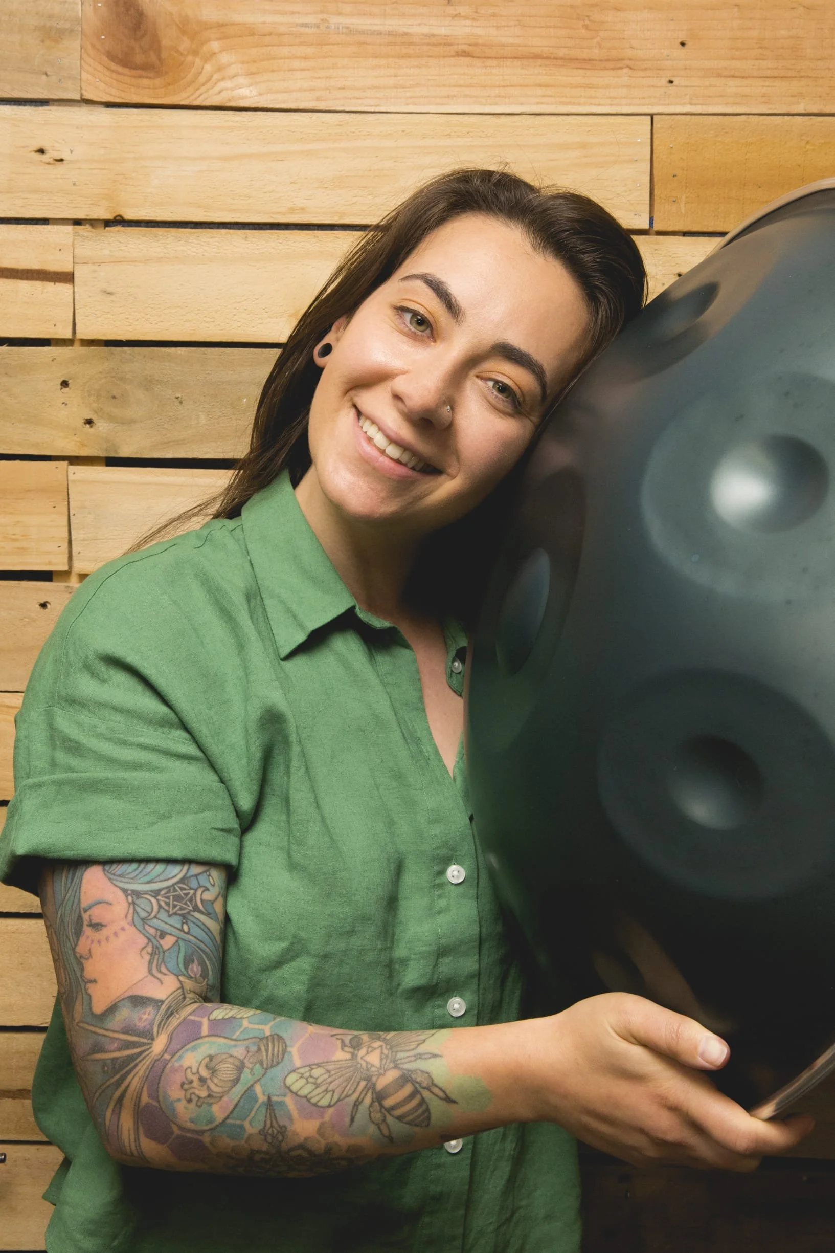 Rebecca holding handpan