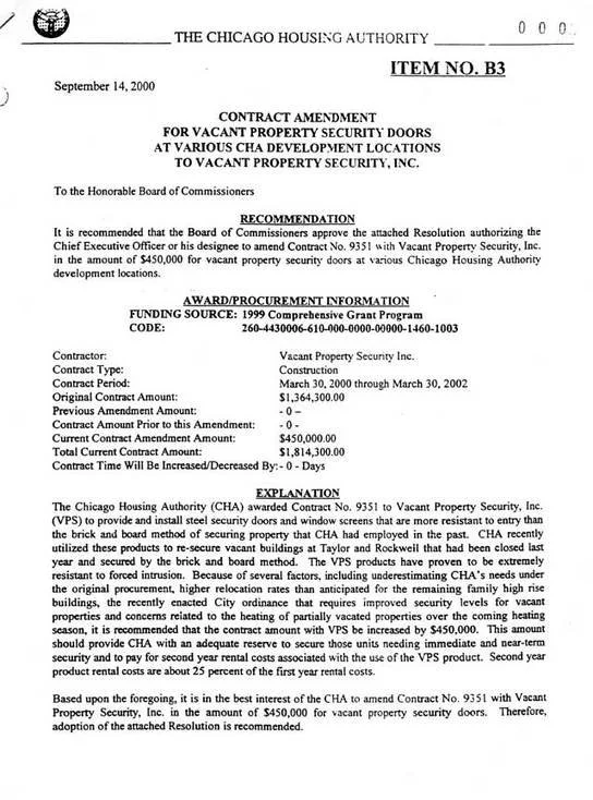 September 14, 2000 contract amendment for $450,000