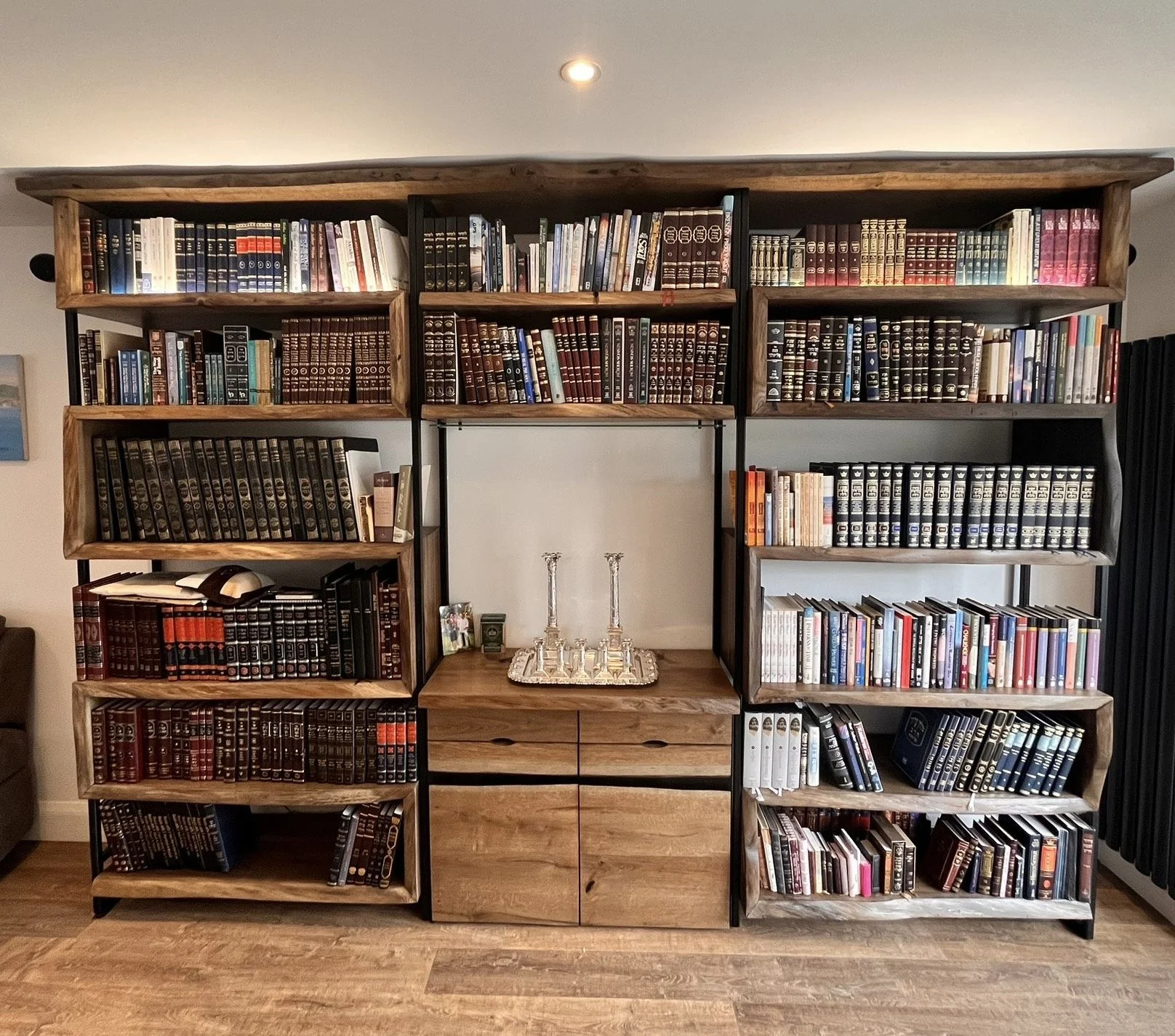 Bespoke Solid Oak Bookcase featuring Built In LED Lighting on Top Shelves