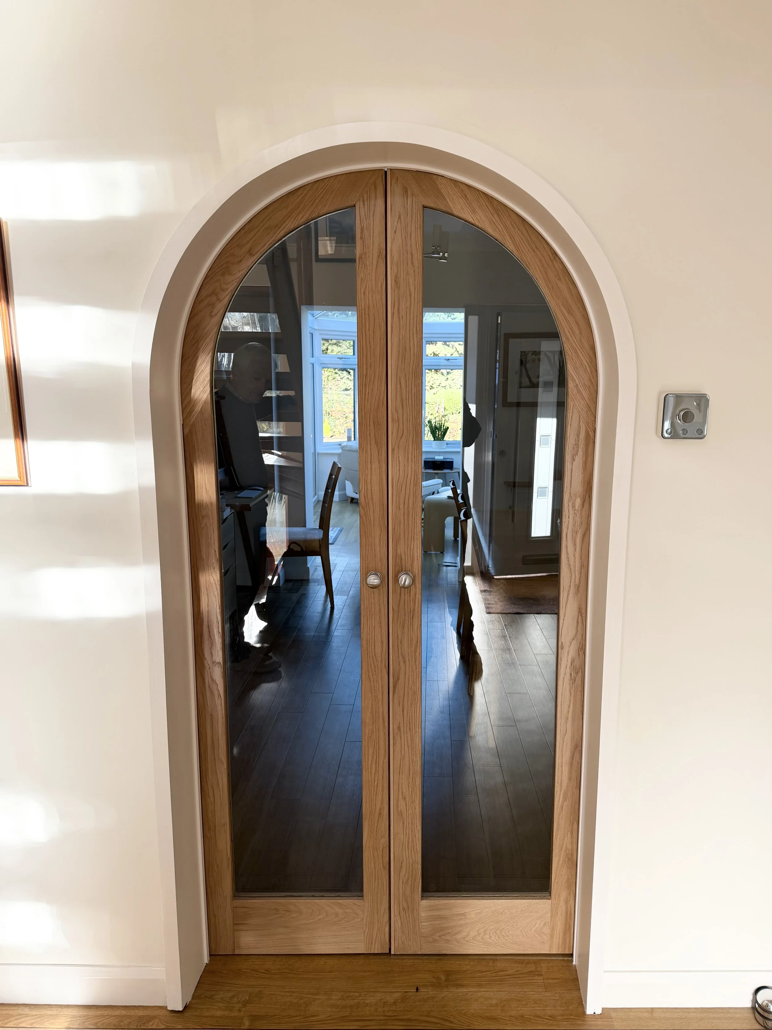 Solid Oak Arched French Opening Double Doors
