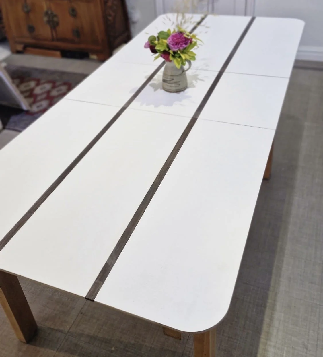 White Melamine and Black Walnut Extending Dining Table Top