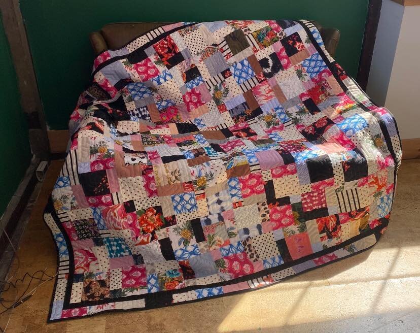 Possibly one of my most favorite projects ever.  A client had all of her face masks turned on to a quilt!  This was SO MUCH FUN to make and what a fun memory quilt from a tough time.  Can I help you create good memories?  Let me know!