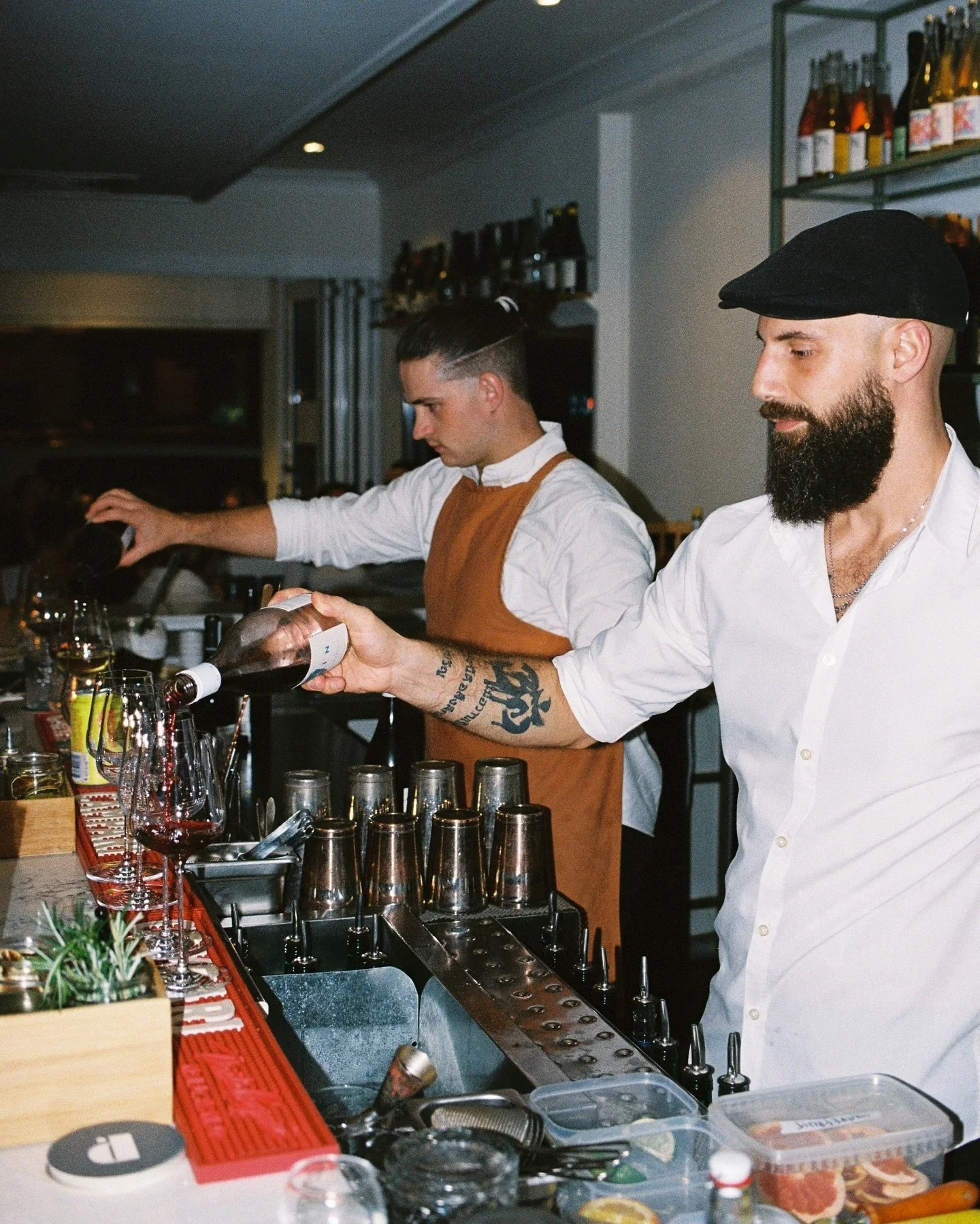 The boys behind the bar. Wine, cocktails, whatever you like. Marco and Ollie are here to look after you 🍷🍸