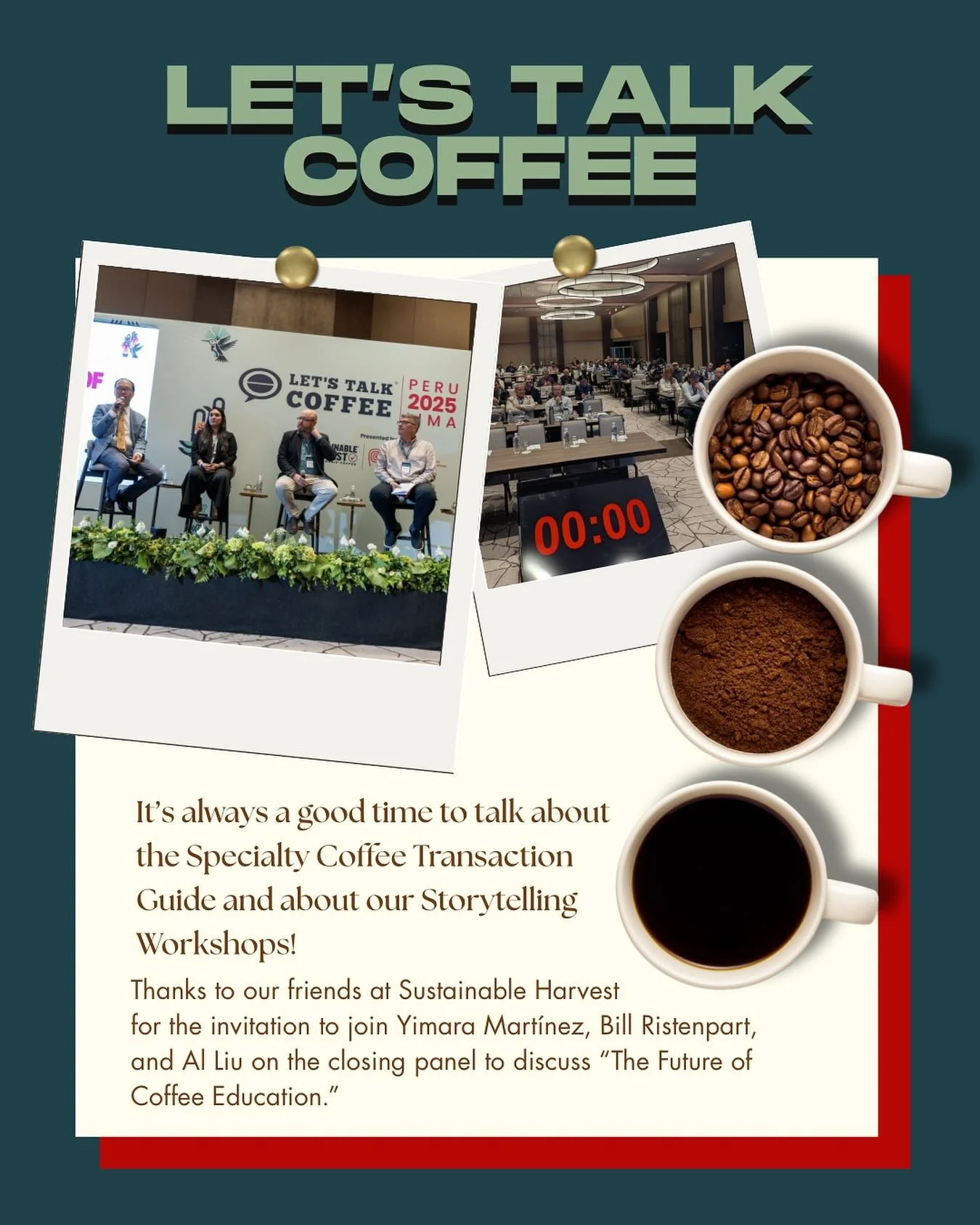 Let&rsquo;s Talk Coffee 2025! ☕️
Thank you to our friends at Sustainable Harvest for the invitation to join Yimara Mart&iacute;nez, Bill Ristenpart, and Al Liu on the closing panel to discuss &ldquo;The Future of Coffee Education.&rdquo;