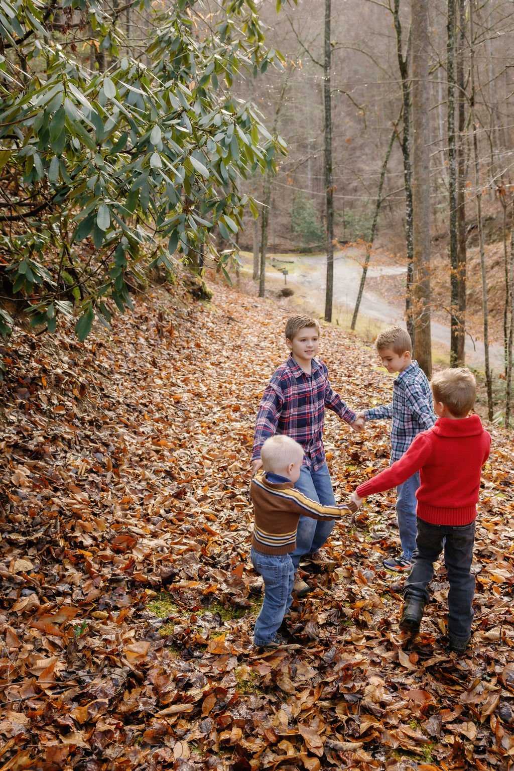 gatlinburg-photographer-gatlinburg-photographers-winter-family-pictures-kids-playing-ring-around-rosies