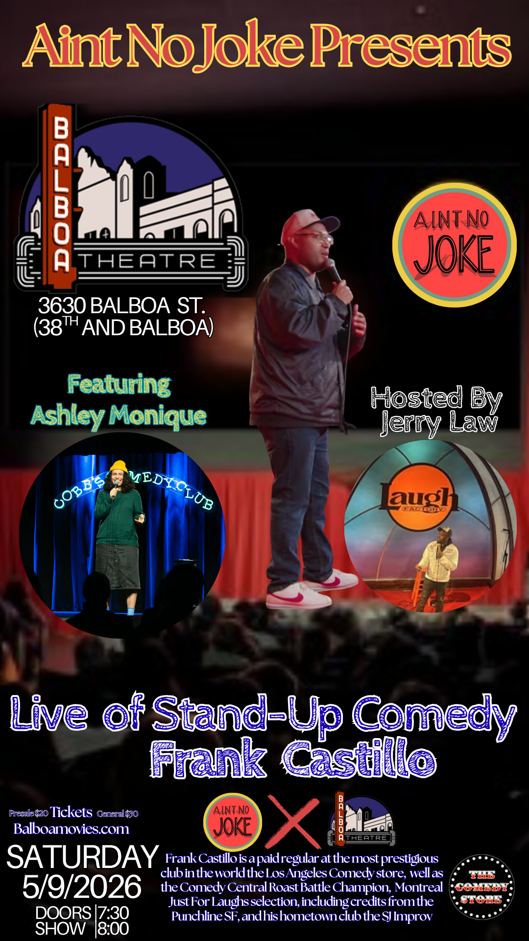 Comedy Night at the Balboa (Headliner Frank Castillo) ~ Doors at 7:30 PM/Show at 8 PM