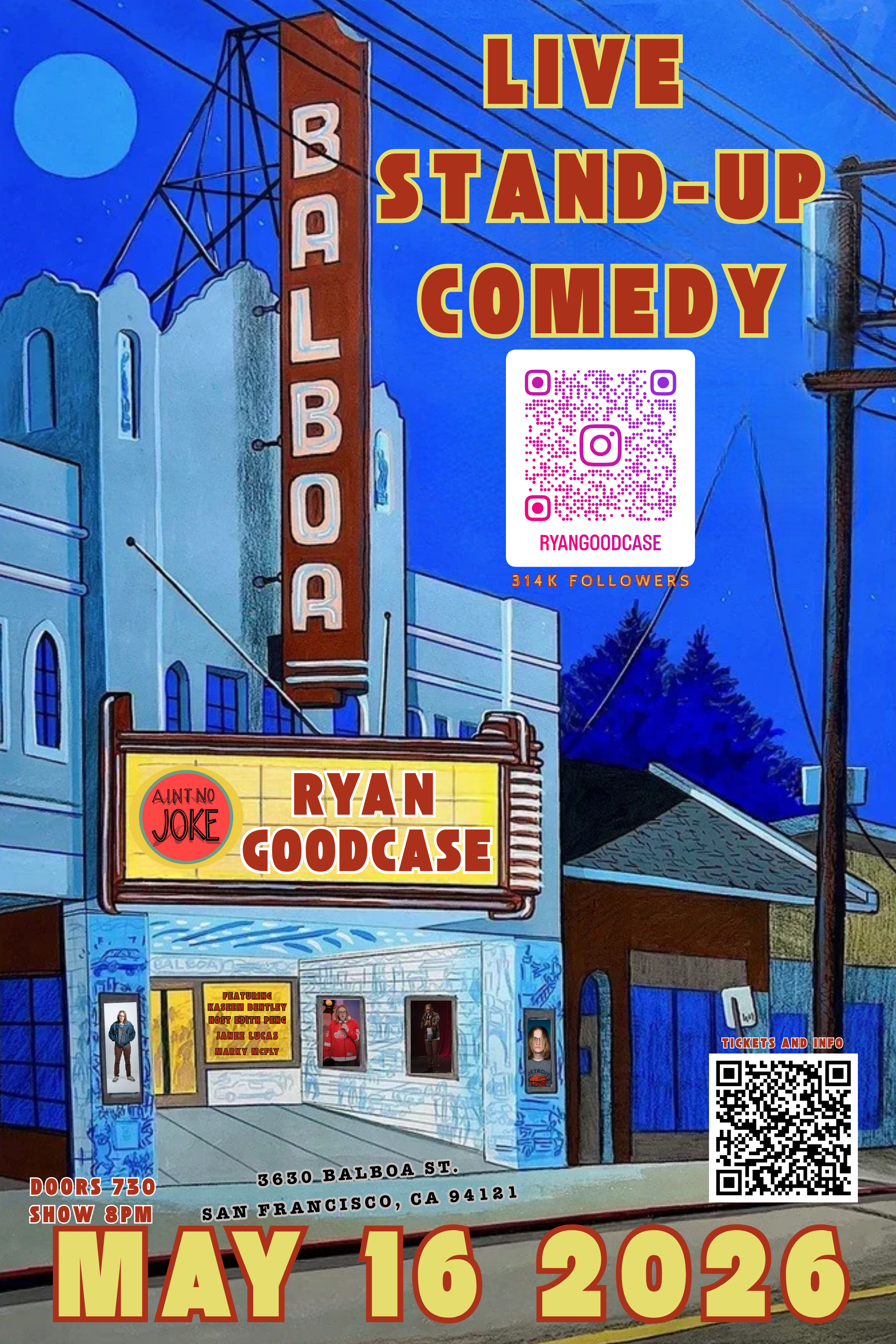 Comedy Night at the Balboa (Headliner Ryan Goodcase) ~ Doors at 7:30 PM/Show at 8 PM