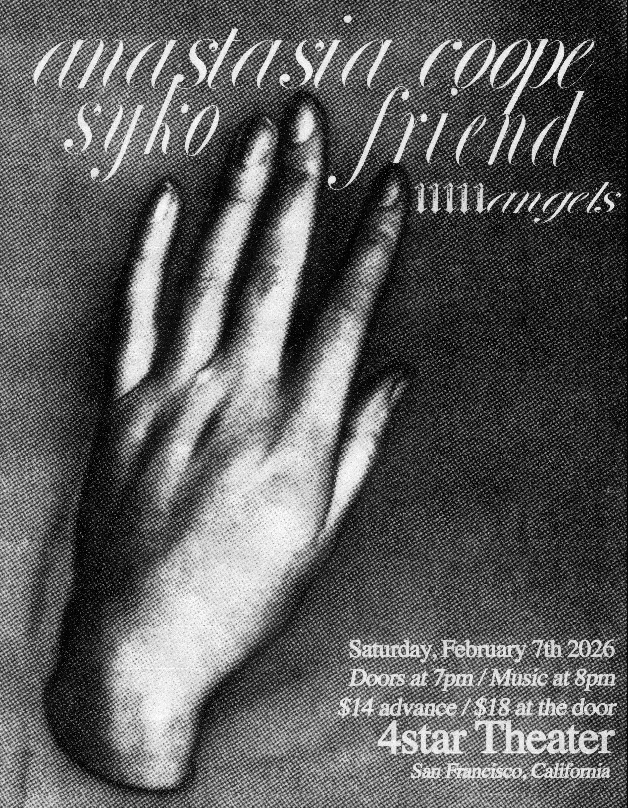 LIVE MUSIC: Anastasia Coope, Syko Friend, 11111angels ~ Doors at 7:00 PM &amp; Music at 8:00 PM