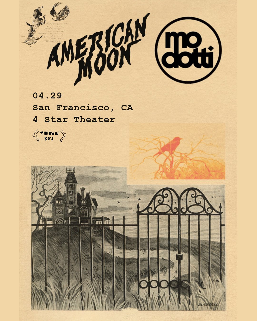 LIVE MUSIC: American Moon (formerly Casino Hearts), Mo Dotti (Presented by THROWIN' BO'S) ~ Doors at 7:00 PM &amp; Music at 8:00 PM