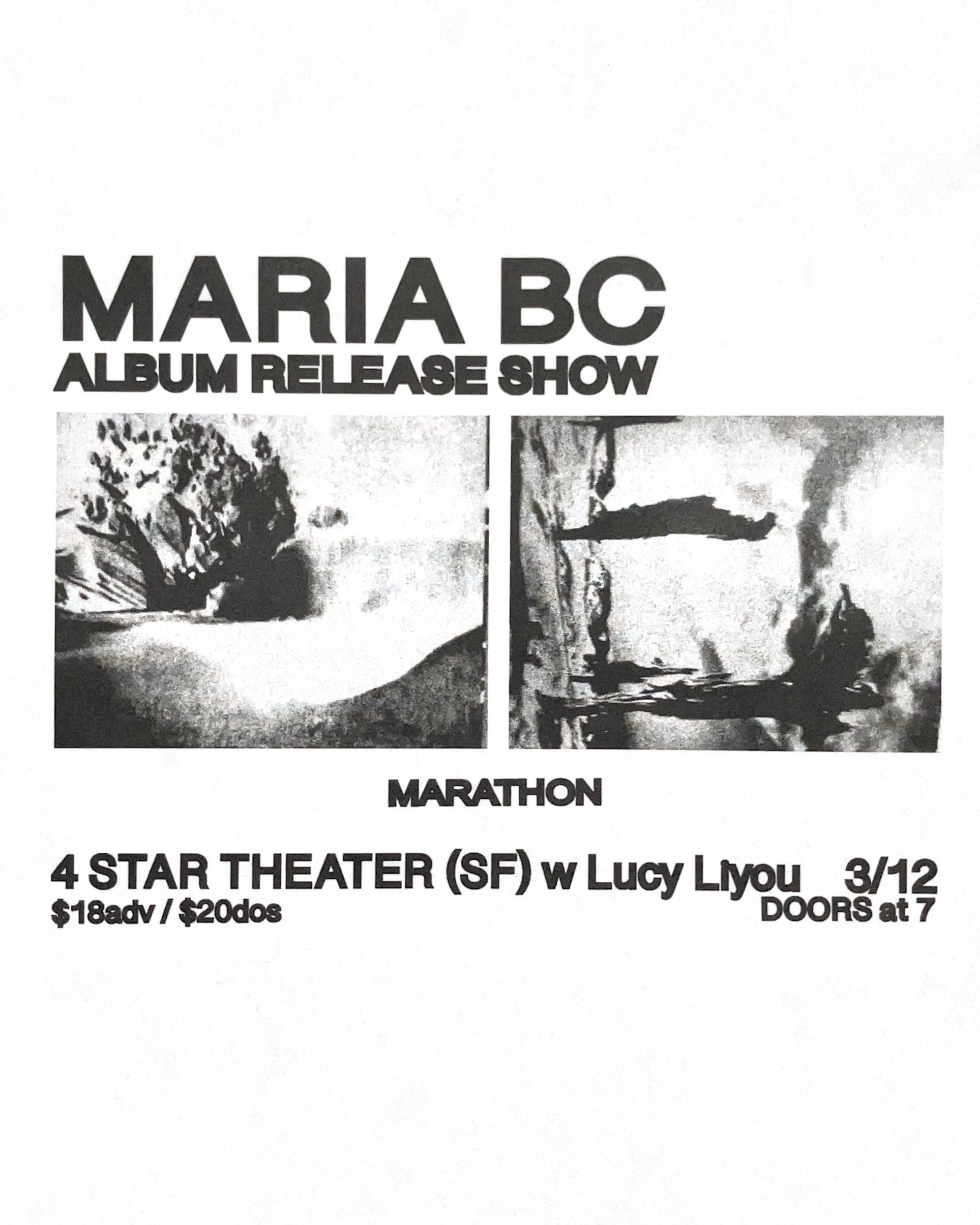 LIVE MUSIC: Maria BC (Album Release), Lucy Liyou ~ Doors at 7:00 PM &amp; Music at 8:00 PM