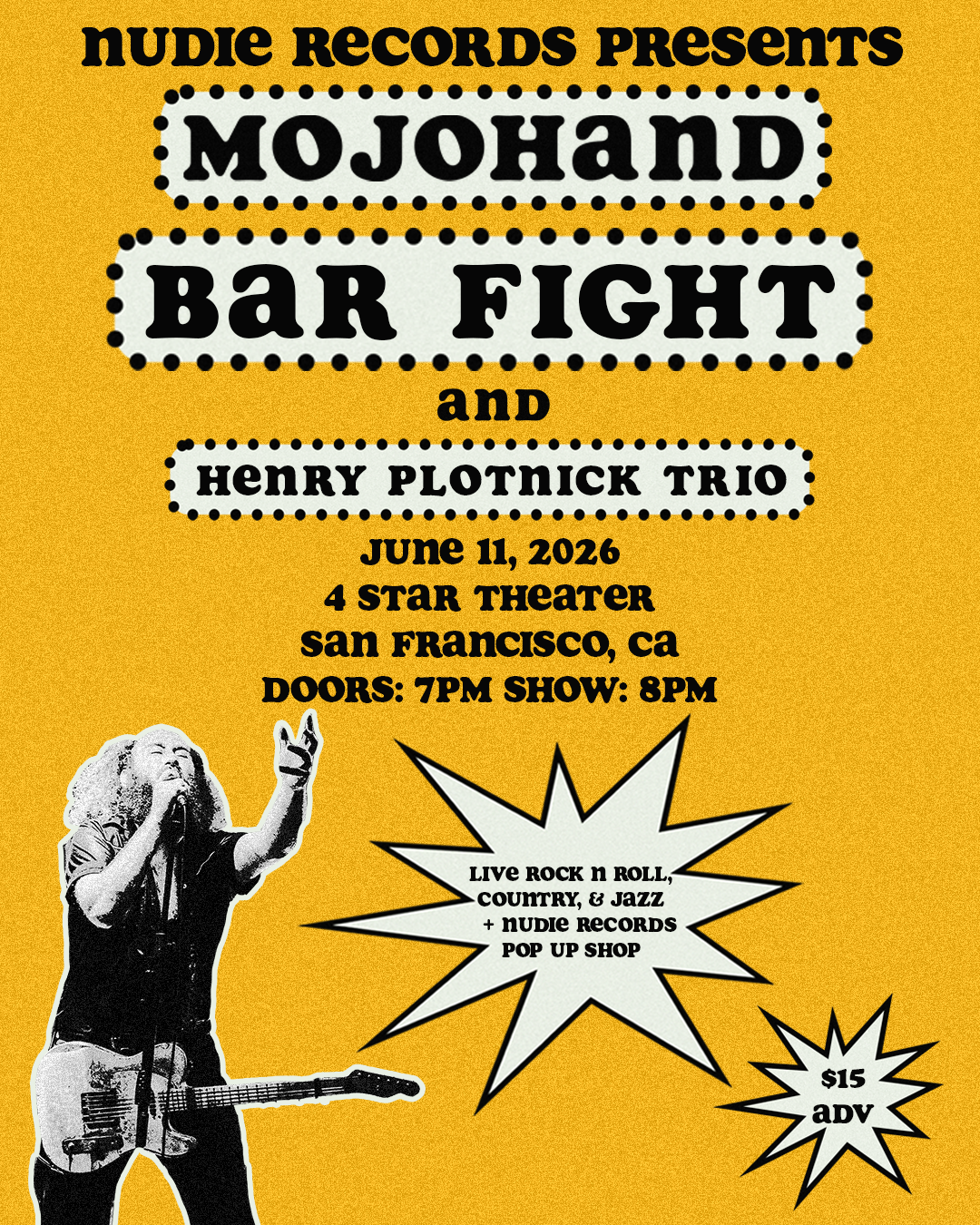 LIVE MUSIC: Mojohand, Barfight, Henry Plotnick Trio ~ Doors at 7:00 PM &amp; Music at 8:00 PM