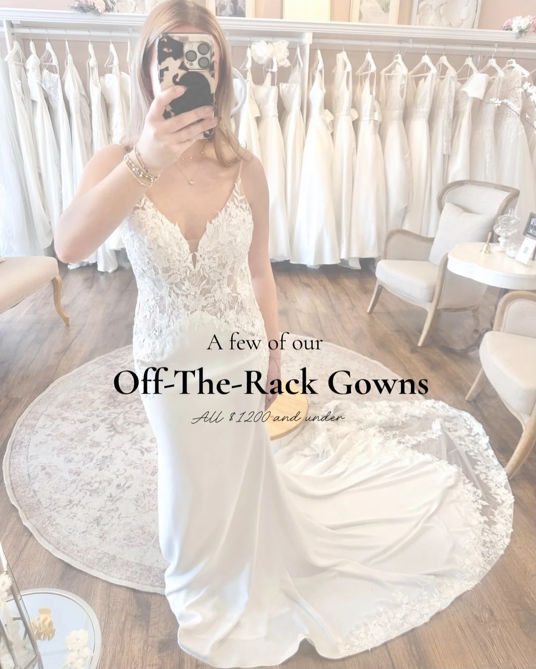 What are off the rack dresses? &hellip;

They&rsquo;re bridal gowns sold exactly as they are in-store. 😉💍

That means the gown you try on is the exact one that&rsquo;s available for purchase. It can&rsquo;t be ordered in another size or color, but 