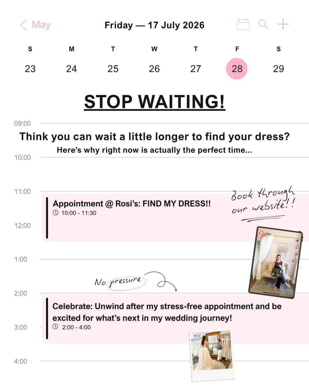 Think you need to wait before shopping for your wedding dress? 🤍

You&rsquo;re not alone. We hear these concerns from brides all the time, and we completely understand.

The good news is that you don&rsquo;t have to have everything figured out befor