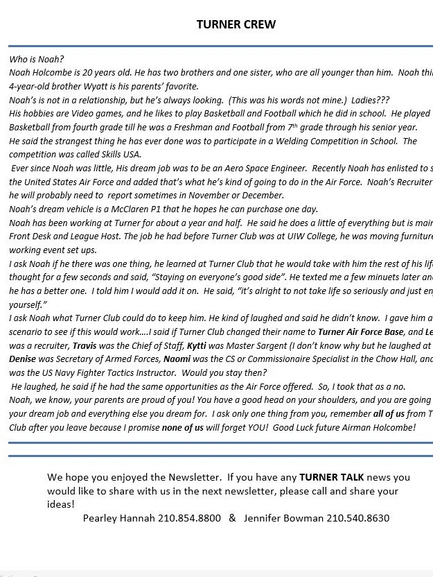 Turner Talk (Newsletter) — Turner Bowling Club