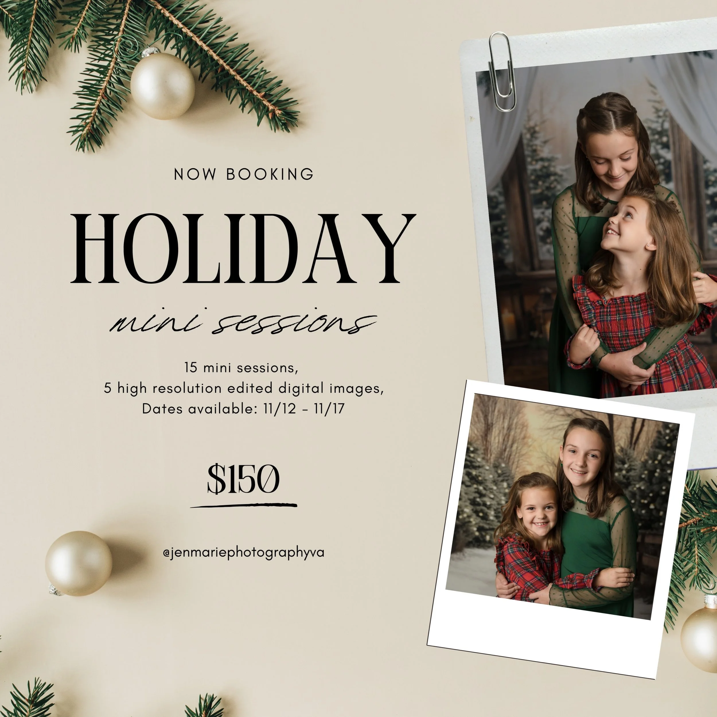 🎄It&rsquo;s TIME!!!!! 🎄

The Holiday Mini Sessions have officially arrived, for booking that is. I am so excited to finally launch these minis so you all can reserve your spots now before the holiday madness gets here!

We have 6 dates available wi