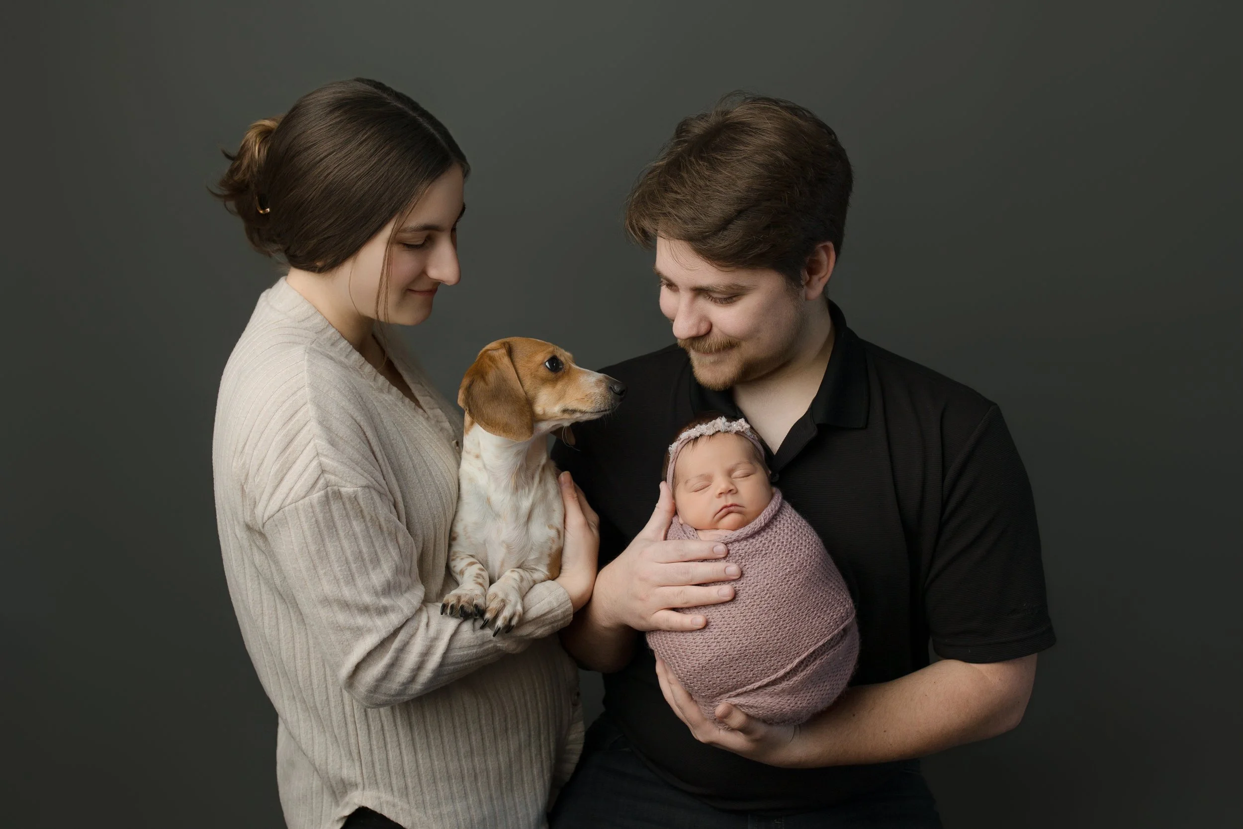 Family with dog newborn photography