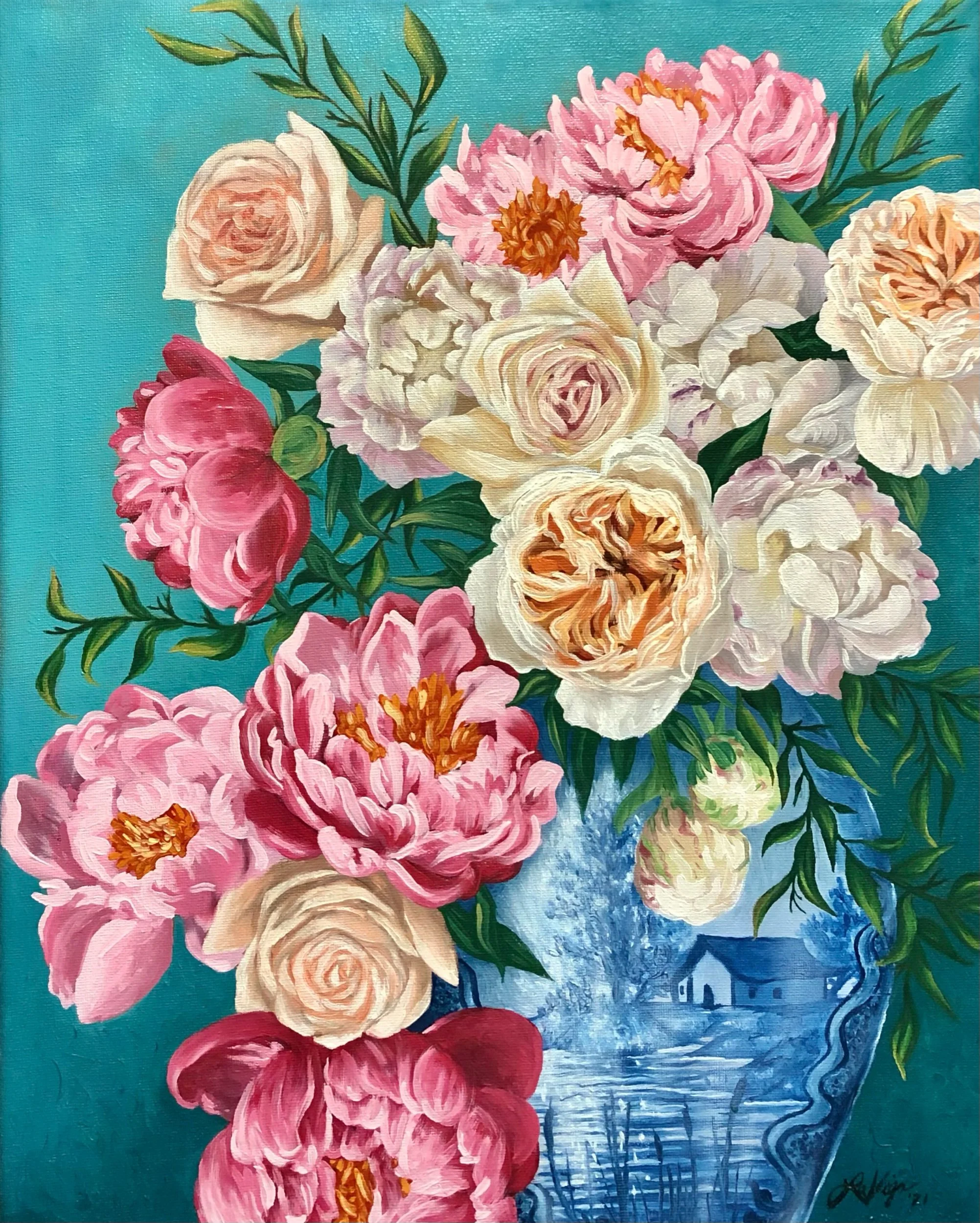 "Roses and Peonies"
Oil on 16"x20" Canvas
Completed 2021