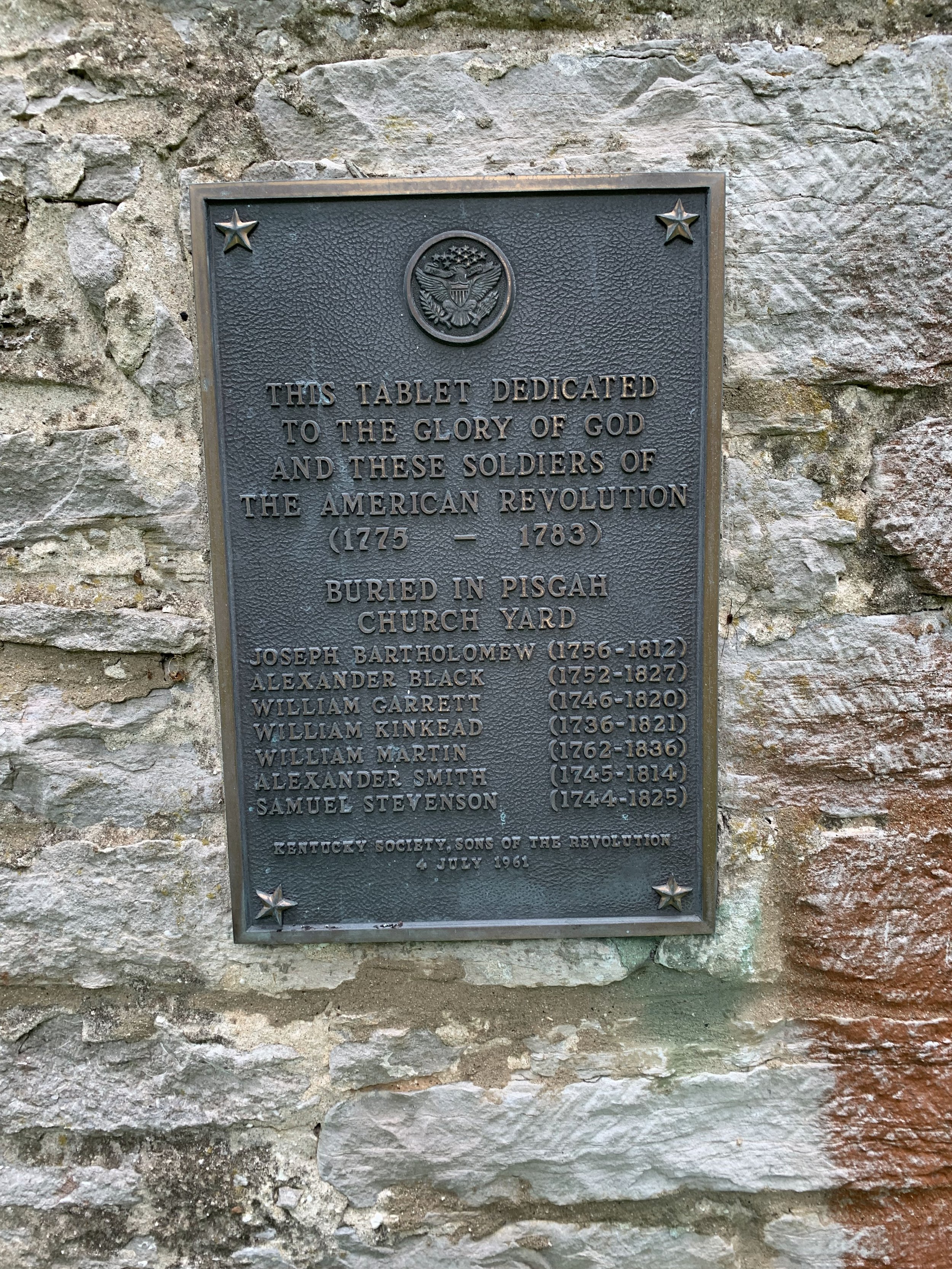 Plaque Listing the Revolutionary War Veterans Interred on the Grounds