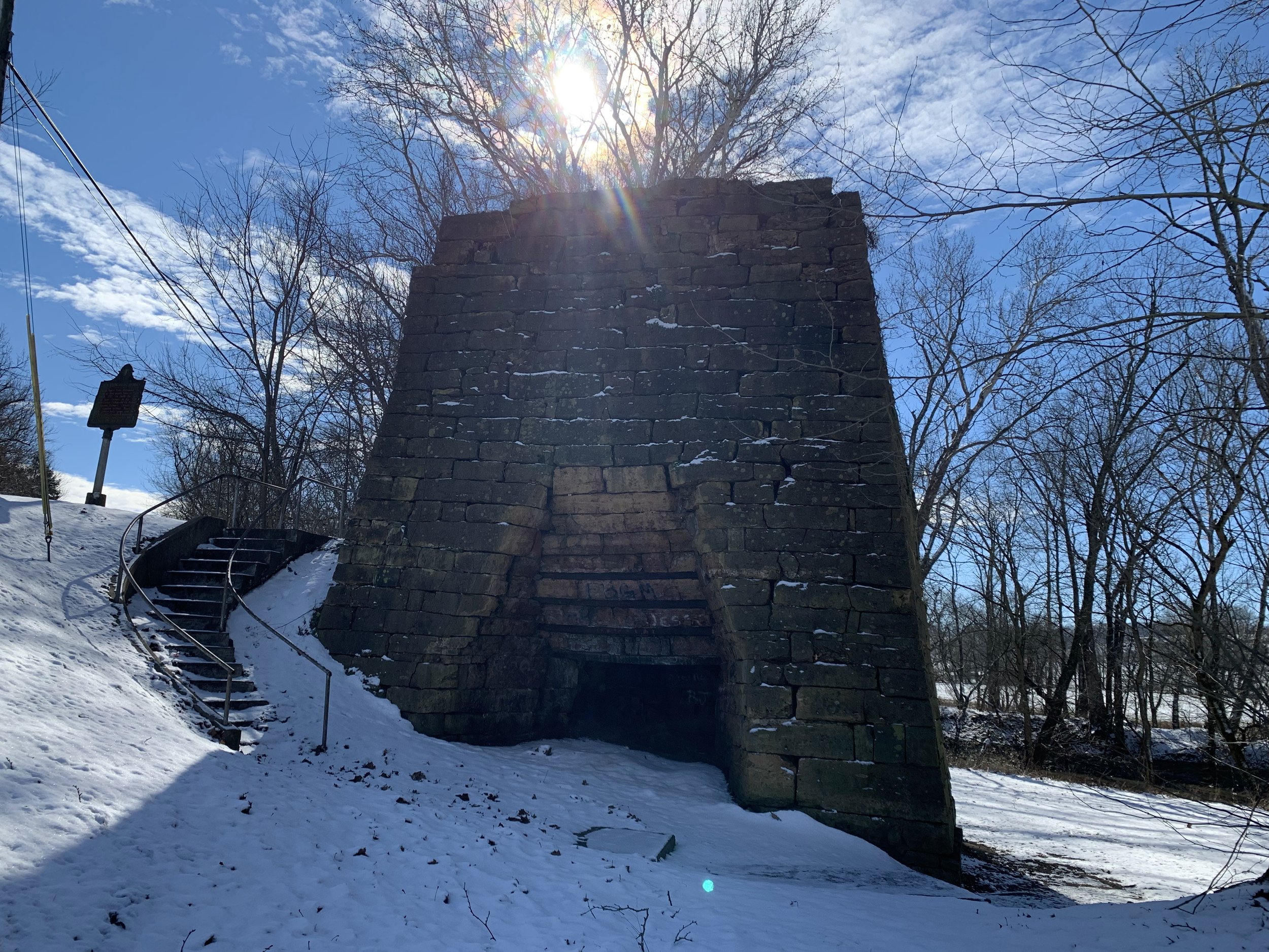 One Entrance to the Furnace with the Sun, Showing the Staircase to the Upper Region and State Historical Marker