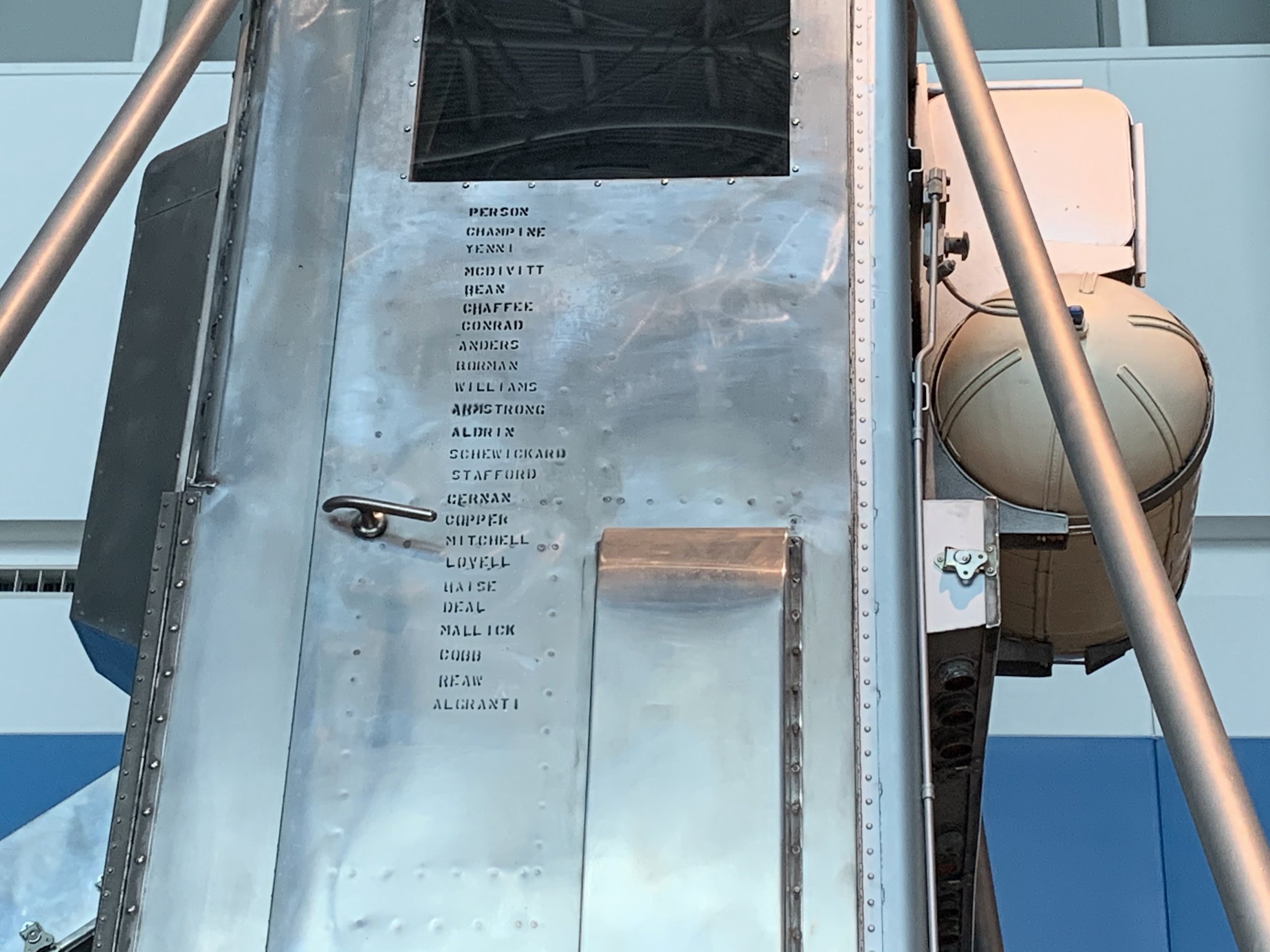 Door of the LEM Trainer, Listing the Astronaut's That Flew It