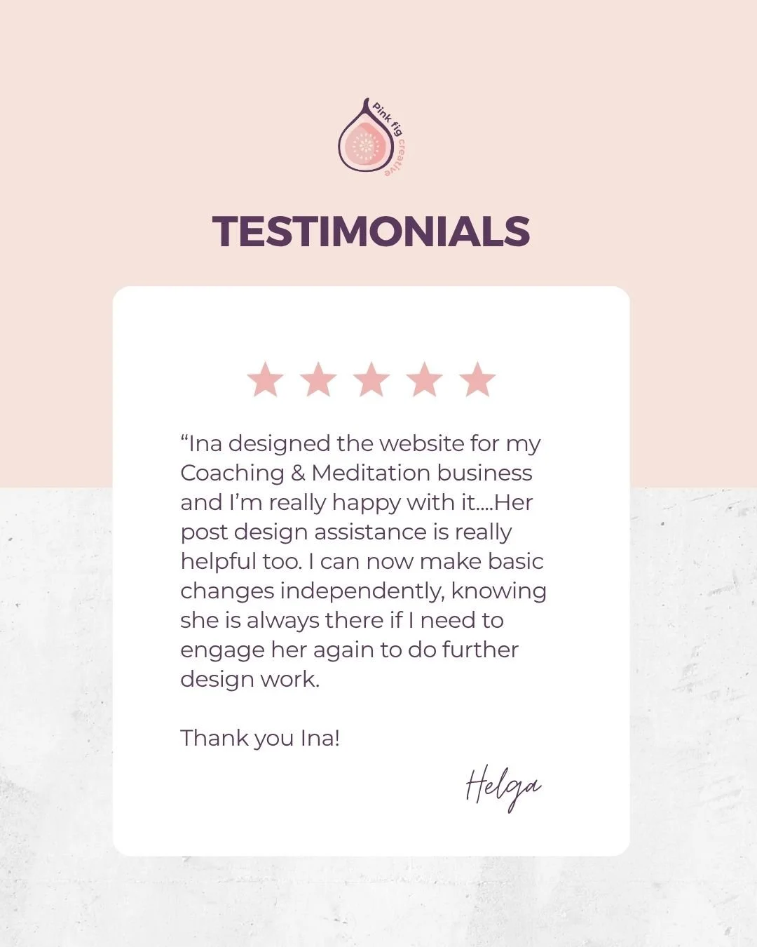 💬 Kind words from Helga 🌊

&ldquo;Ina designed the website for my Coaching &amp; Meditation business and I&rsquo;m really happy with it.
She has a wonderful system for working efficiently with clients and guiding them through the preparation phase 