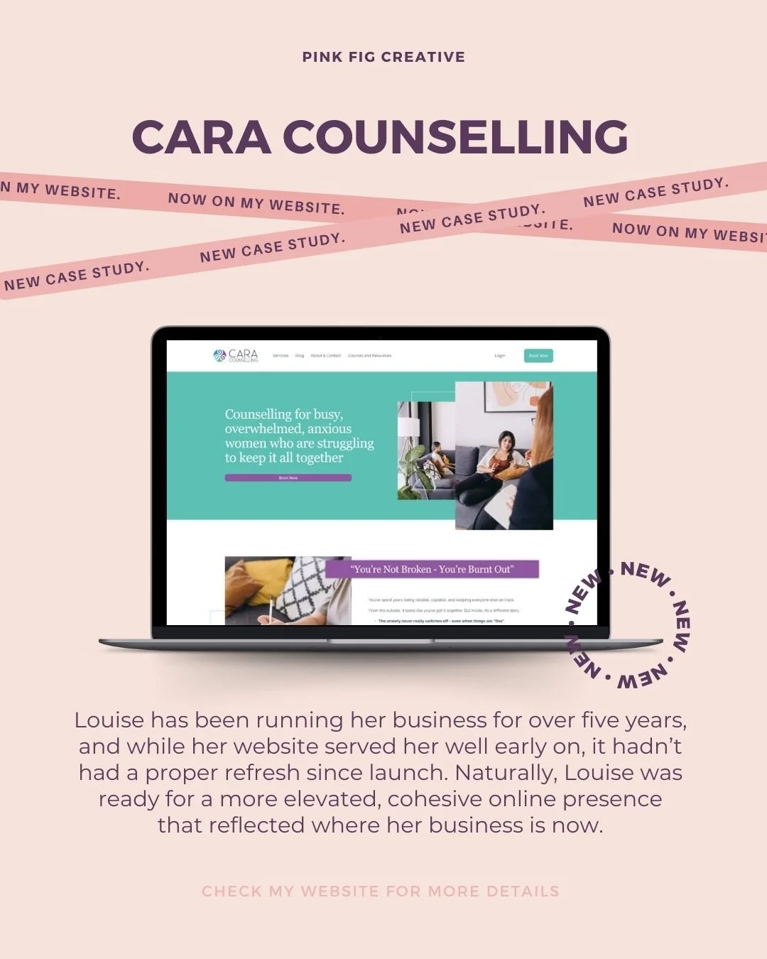 ✨ NEW case study Cara Counselling ✨

Louise had been running her counselling practice for over five years, but her website hadn&rsquo;t had a proper refresh since it first launched. As her business and offers evolved, it was time for a more elevated,